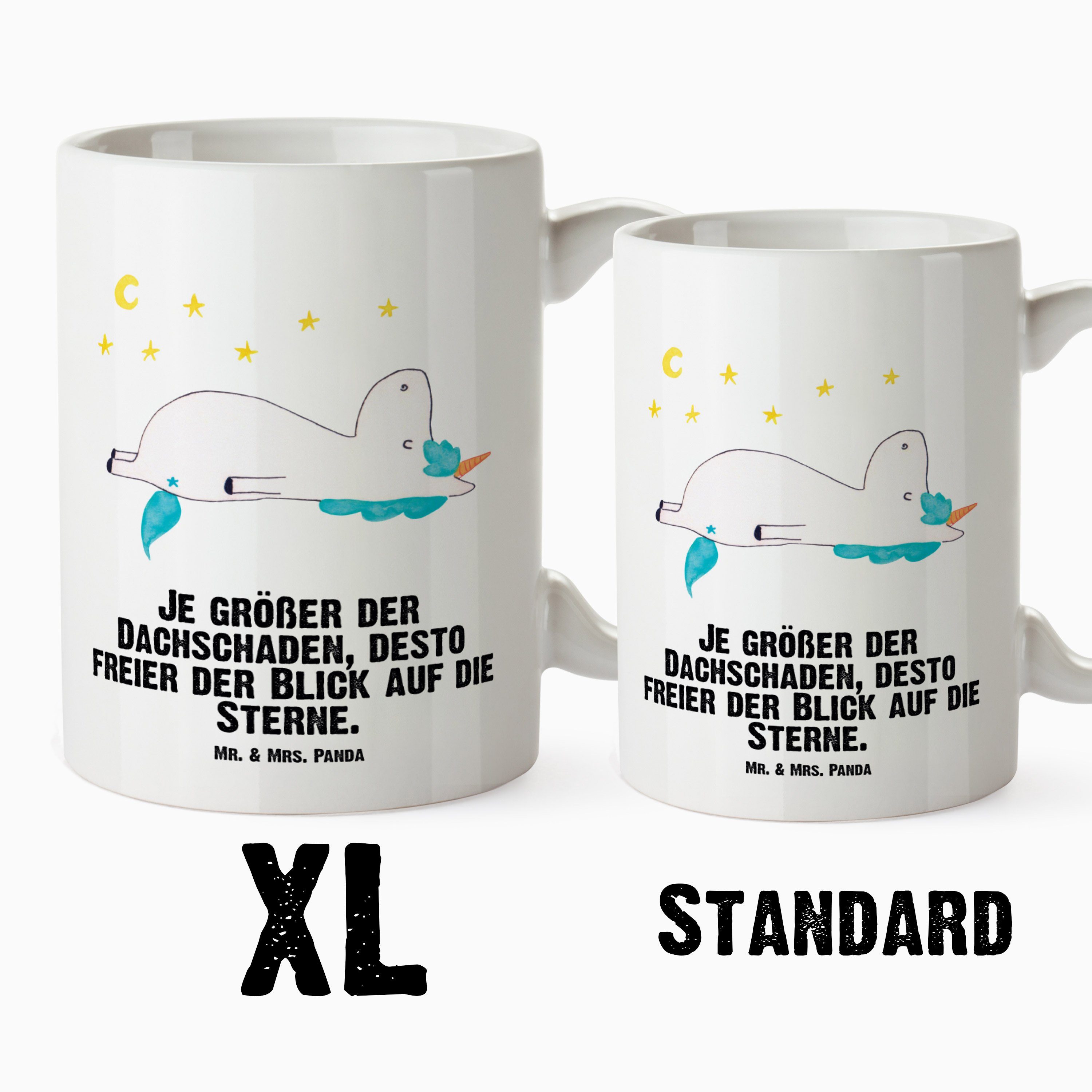 Mr. & Mrs. Panda Tasse Sternenhimmel Einhorn Unicorn, Keramik Kaffeetasse, - Geschenk, - Tasse XL Grosse Weiß