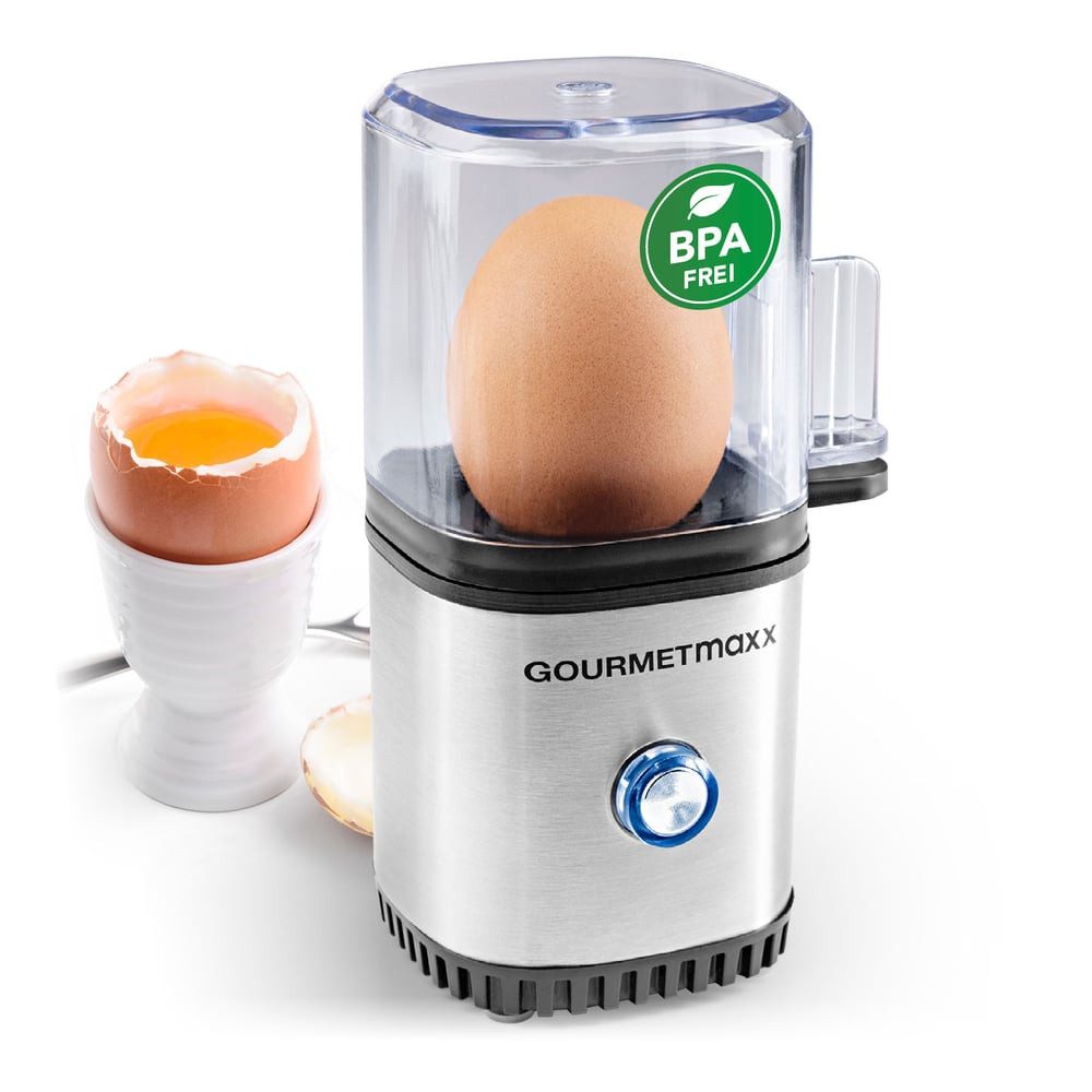 GOURMETmaxx Eierkocher GOURMETmaxx Design-Eierkocher für 1 Frühstücksei, 70 W, für perfekte Frühstückseier, mit Messbecher & Ei-Stecher
