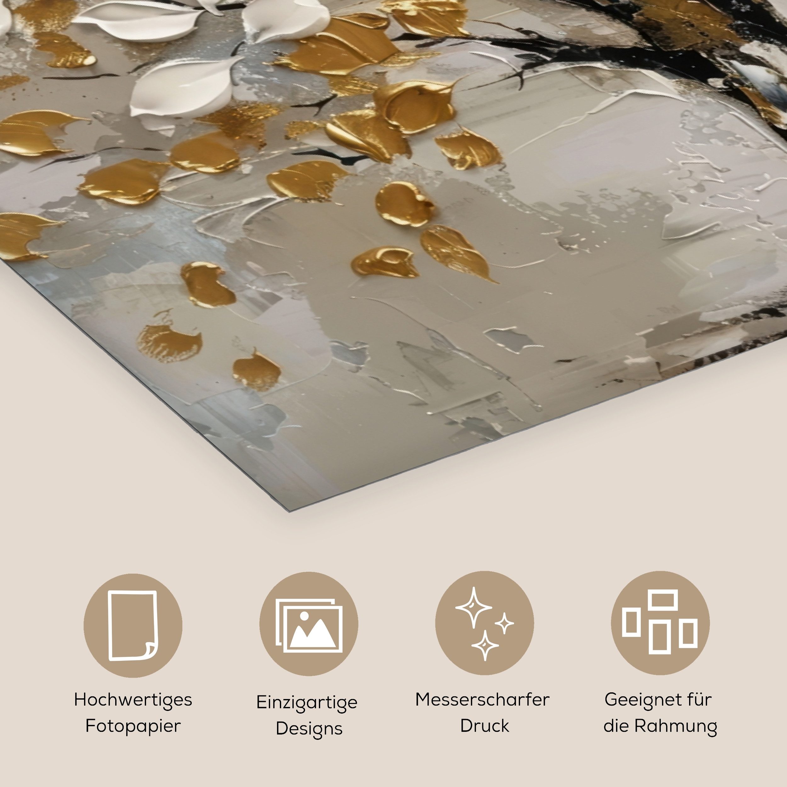 MuchoWow Poster Baum - Beige - Grau - Gold - Abstrakt, (1 St), Poster ohne Rahmen, Wandbild, Wandposter, 30x20 cm – Bild 3 von 5
