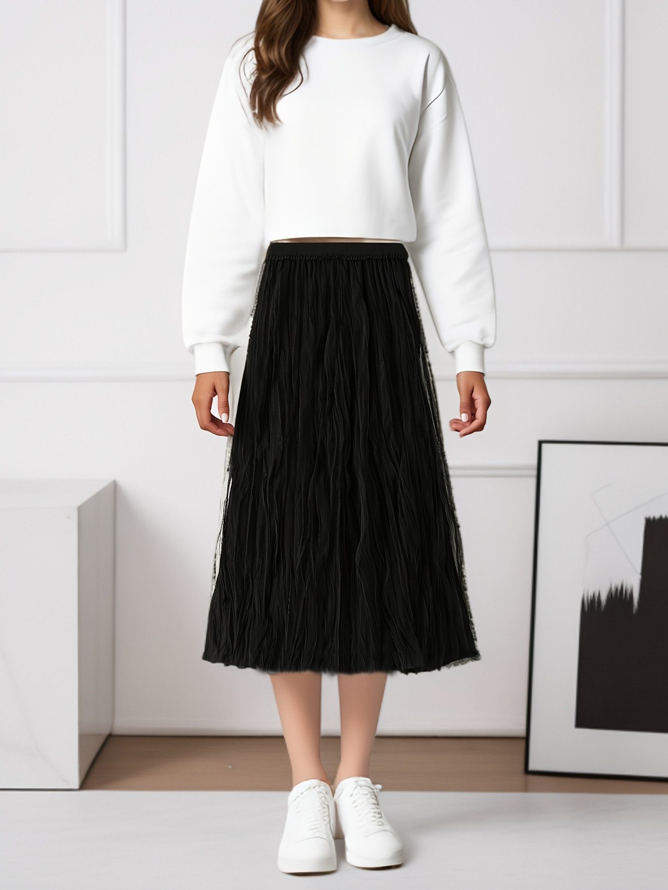 DEBAIJIA Meshrock Damen Falten hoher Taille günstig online kaufen
