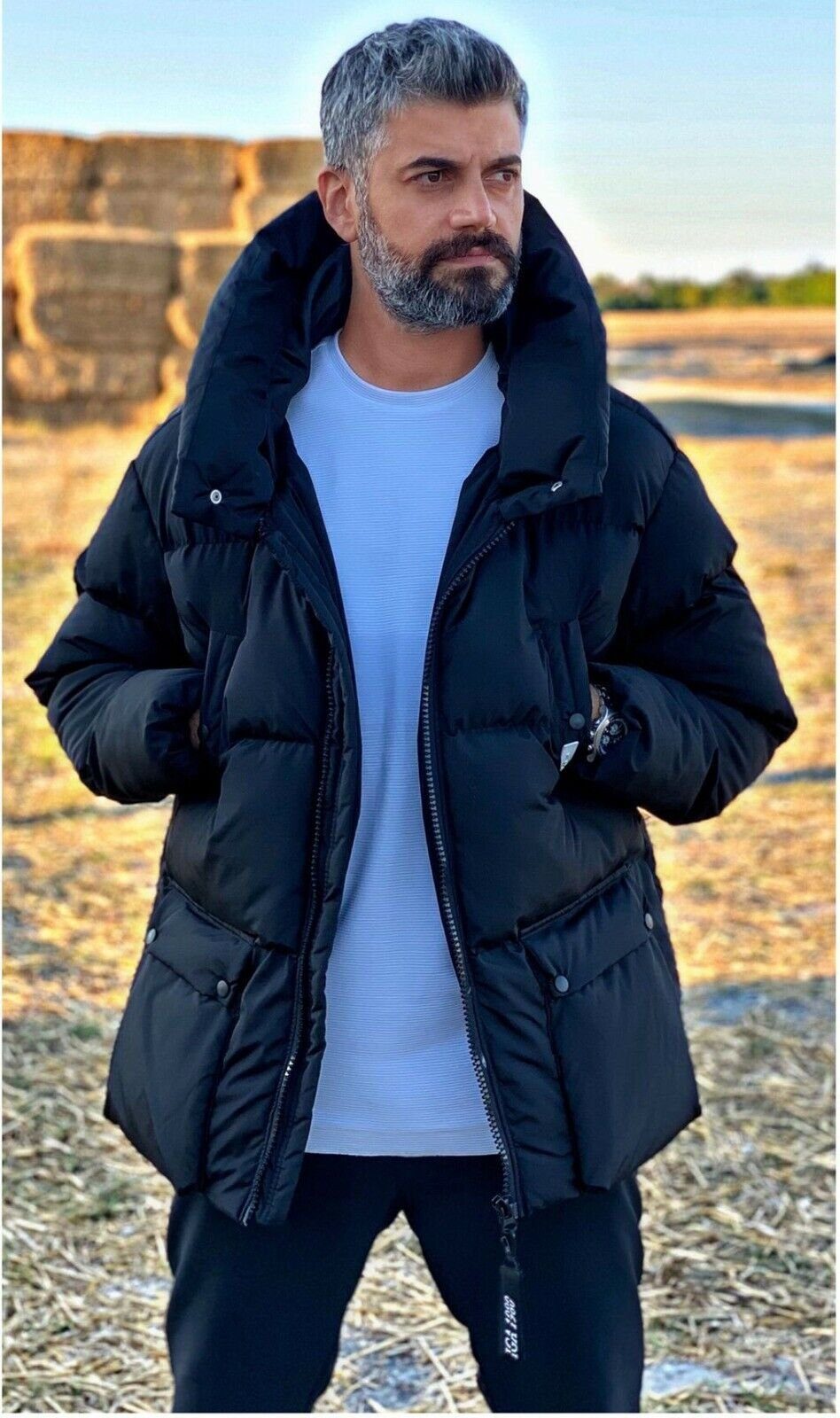 Megaman Jeans Steppjacke Herren Oversize Jacke Winterjacke Steppjacke Sportjacke Kapuze Premium