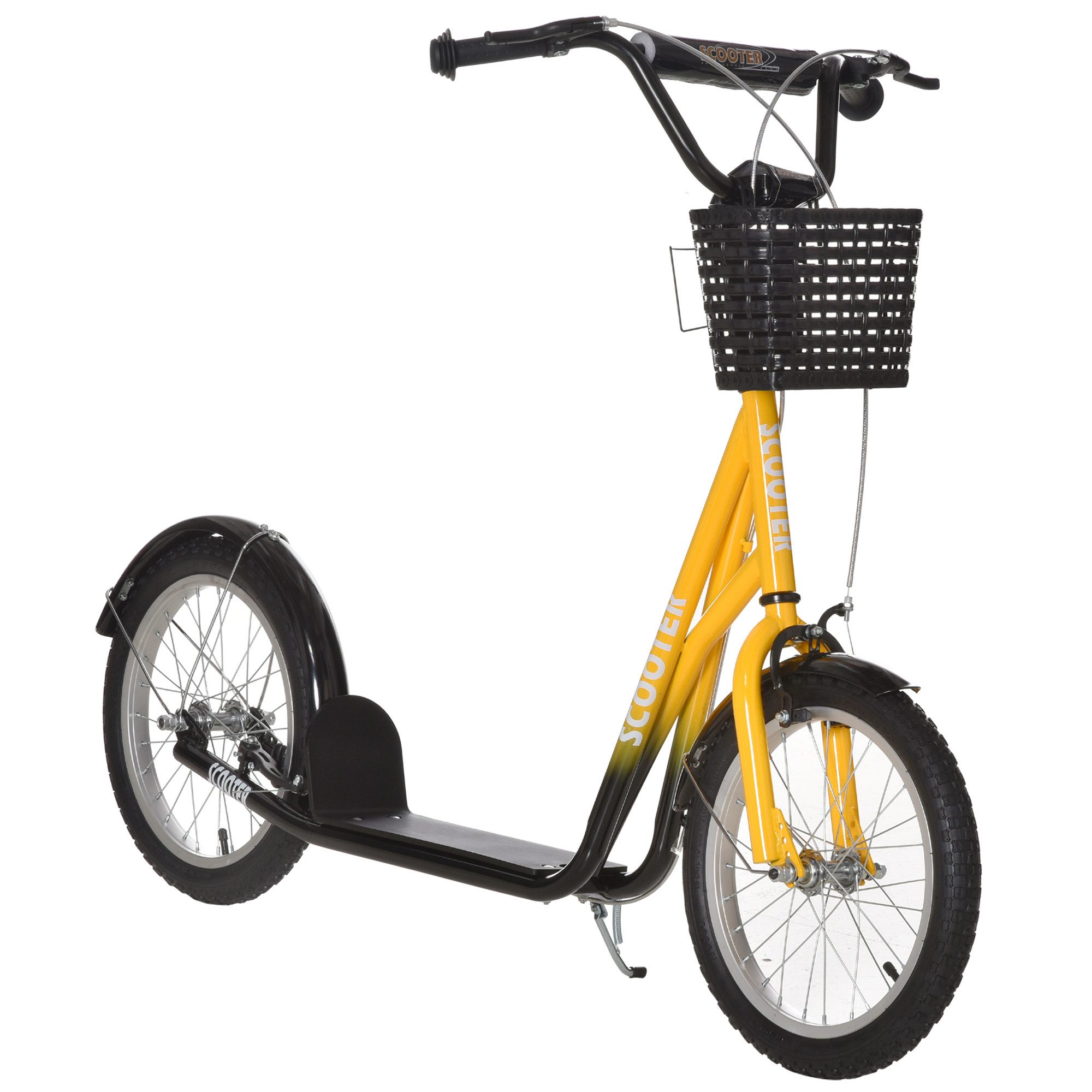 HOMCOM Cityroller Roller Kinderroller mit Luftreifen Handbremse 16 Zoll Tretroller, 1 km/h, (Roller, 1 tlg., Kickscooter), für 5-12 Kinder, Orange+Schwarz