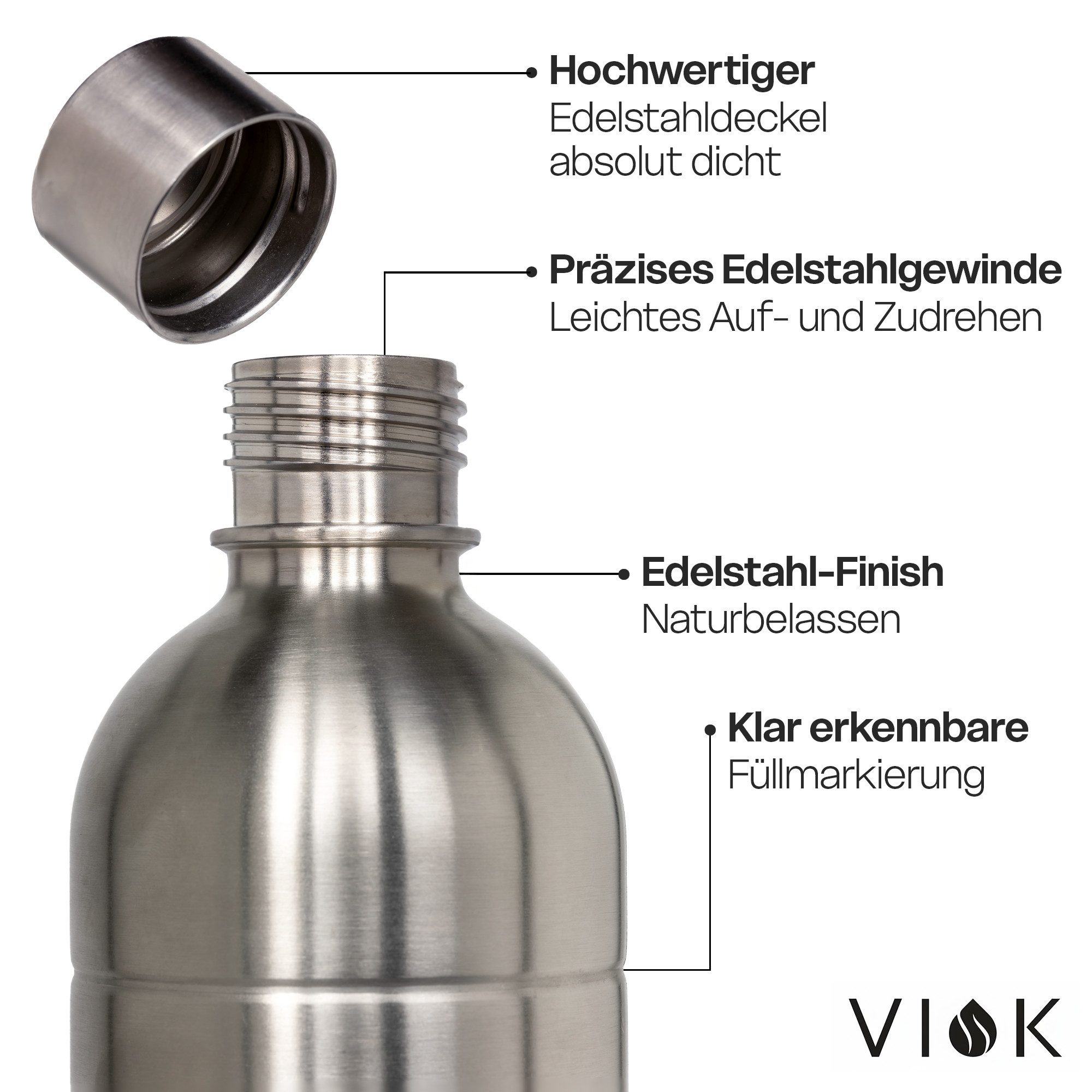VIOK Wassersprudler Flasche Edelstahlflasche 1,3 L für Aarke Carbonator 3, SMEG, Brita, Arendo, Mit Trageschlaufe, Spülmaschinenfest, kein Ablaufdatum – Bild 4 von 5
