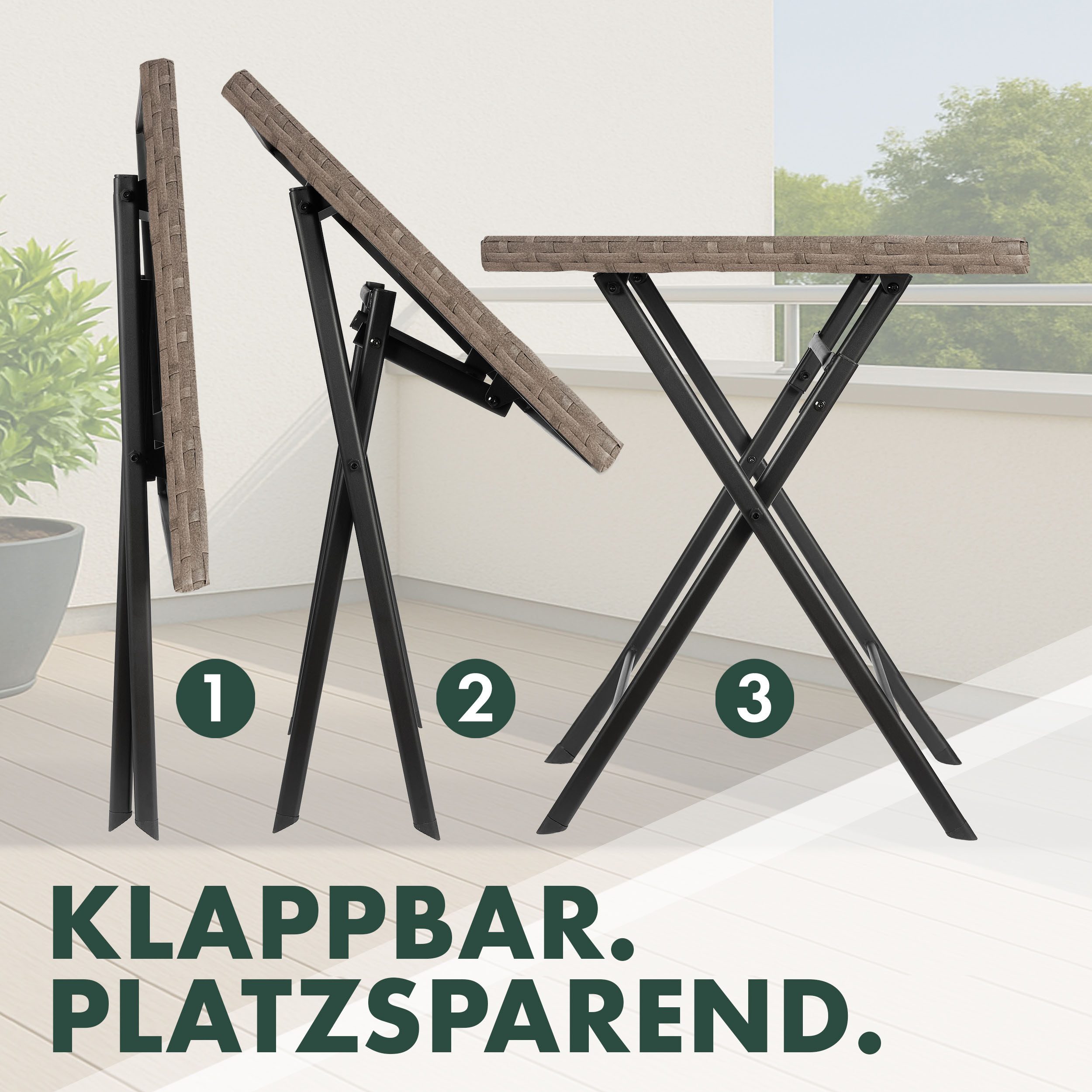 BRUBAKER Gartentisch Toskana - 58 x 58 cm Balkontisch wetterfest (1-St., Campingtisch eckig - Klapptisch für Balkon, Terrasse), Polyrattan und Metall Beistellti – Bild 4 von 5