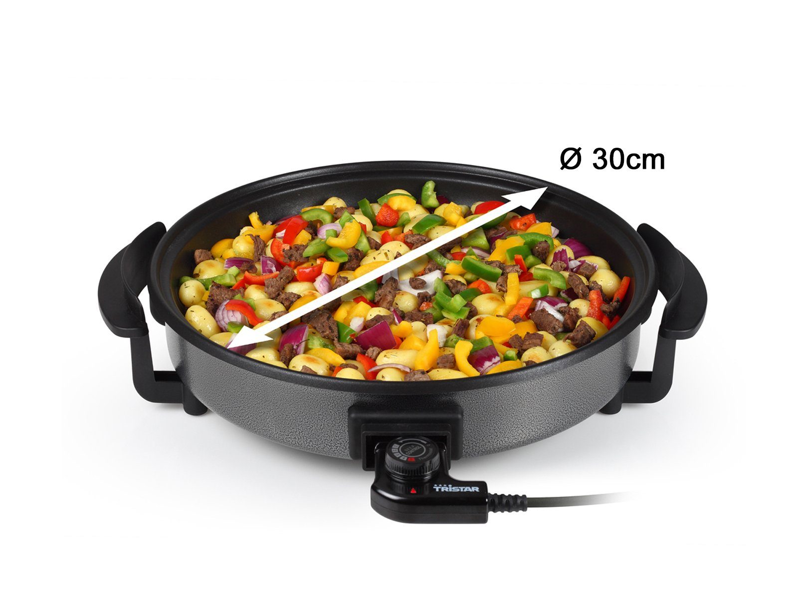 Tristar Elektrische Multipfanne, 1500 W, Elektropfanne Ø30cm Glasdeckel & Thermostat Multikocher Party-Pfanne
