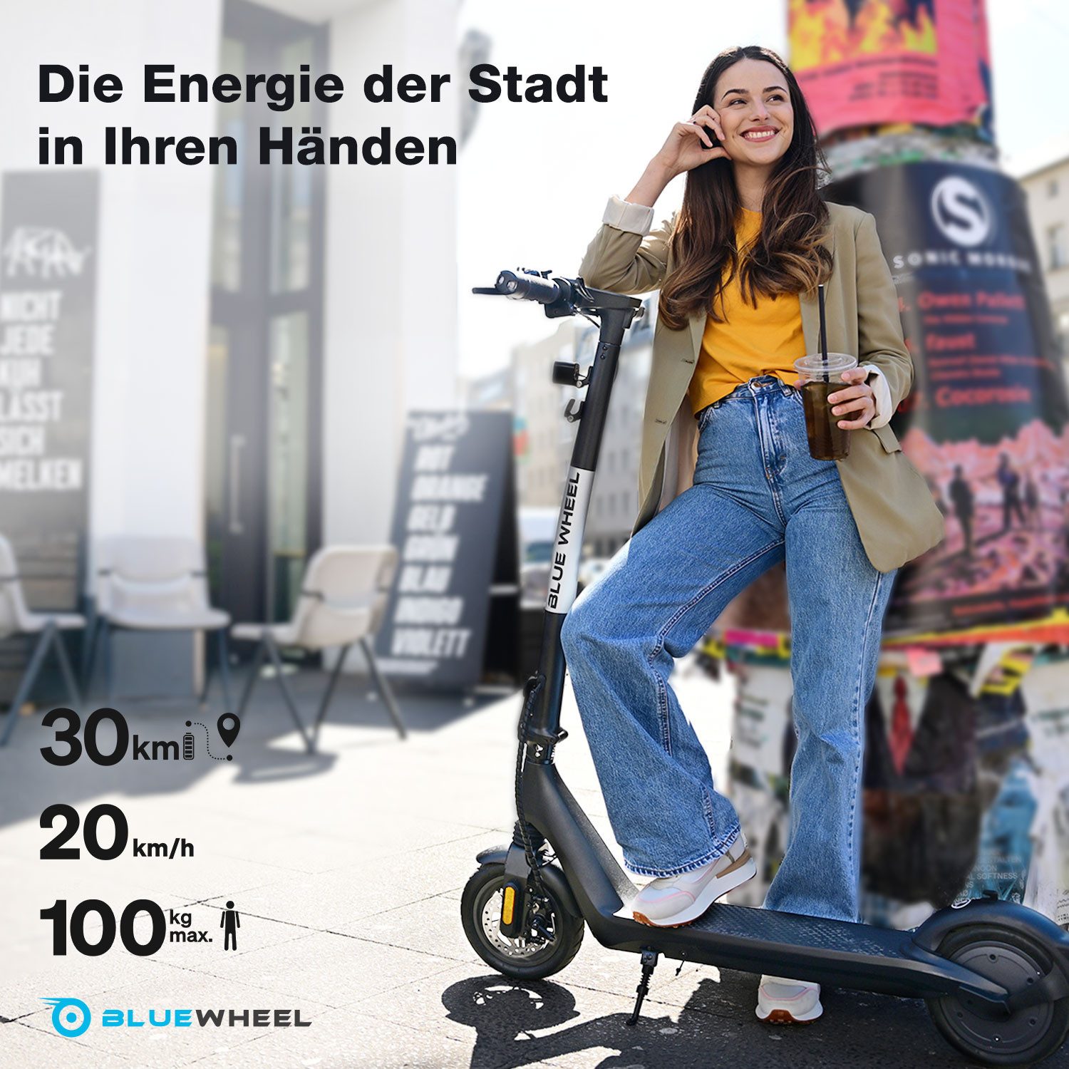 Thumbnail - Bluewheel Electromobility E-Scooter IX250, 350W Heckmotor bis zu 20 km/h, Faltmechanismus