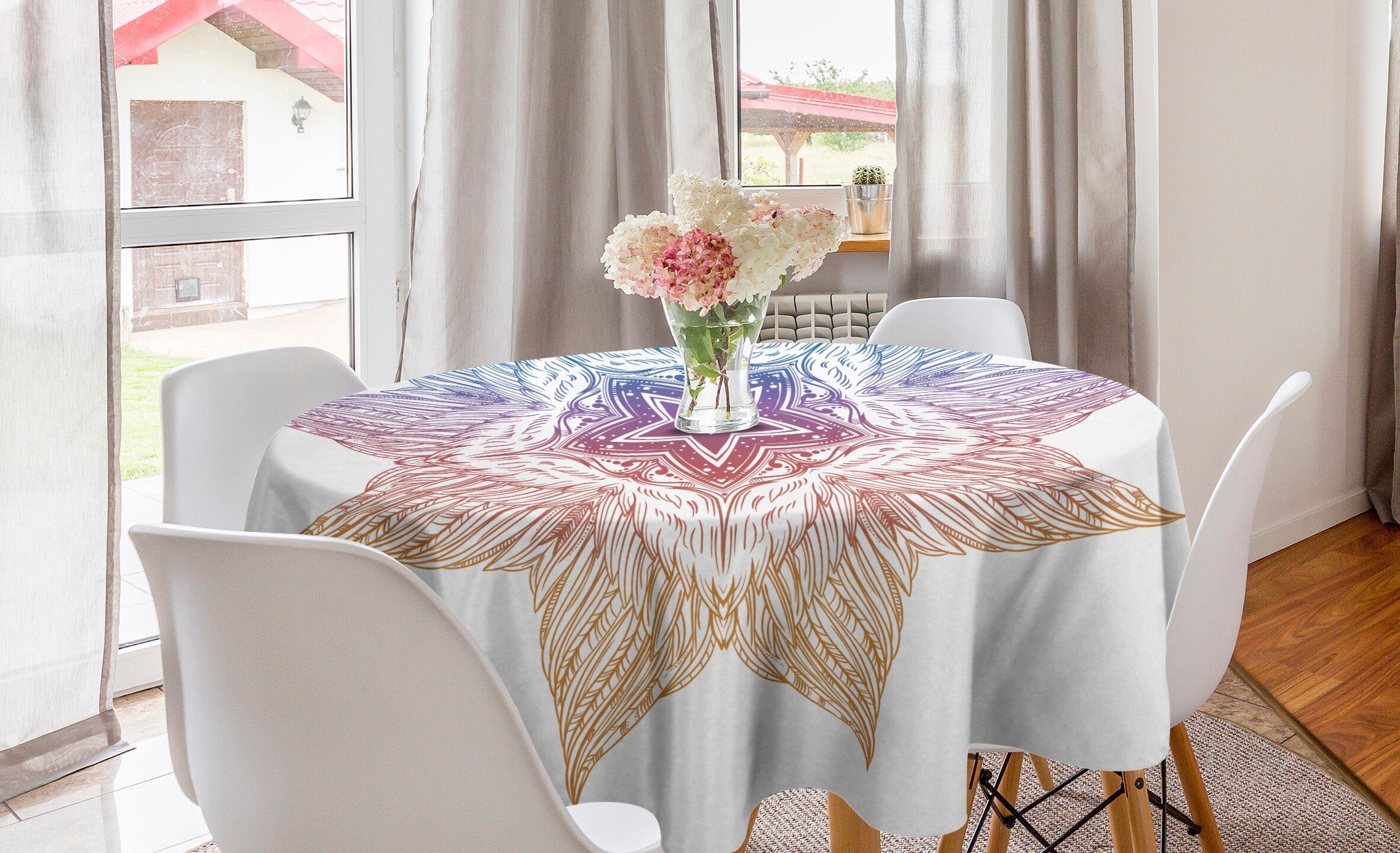 Abakuhaus Tischdecke Kreis Tischdecke Abdeckung für Esszimmer Küche Dekoration, Stern-Mandala Mandala Zusammensetzung