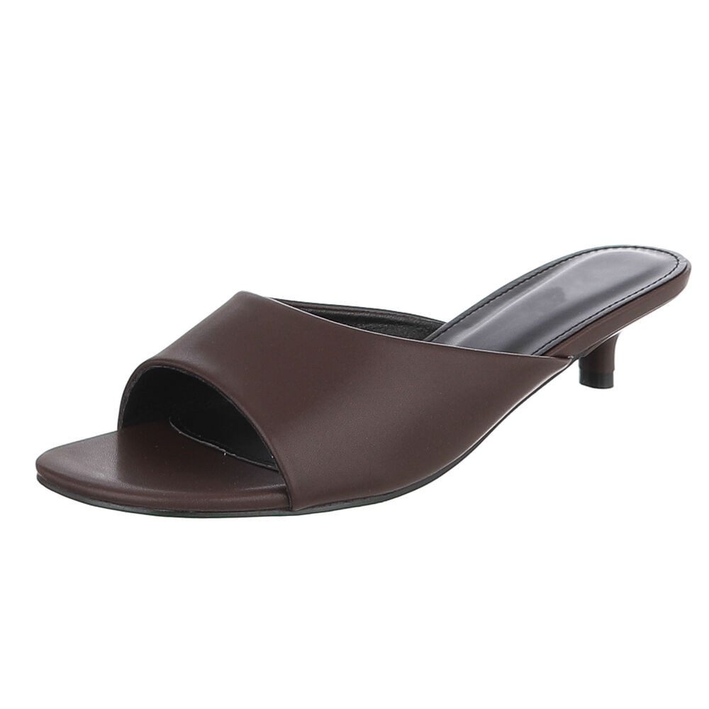 Ital-Design Damen Mules mit Blockabsatz und offener Spitze Pantolette (91849330) Pfennig-/Stilettoabsatz Pantoletten in Braun