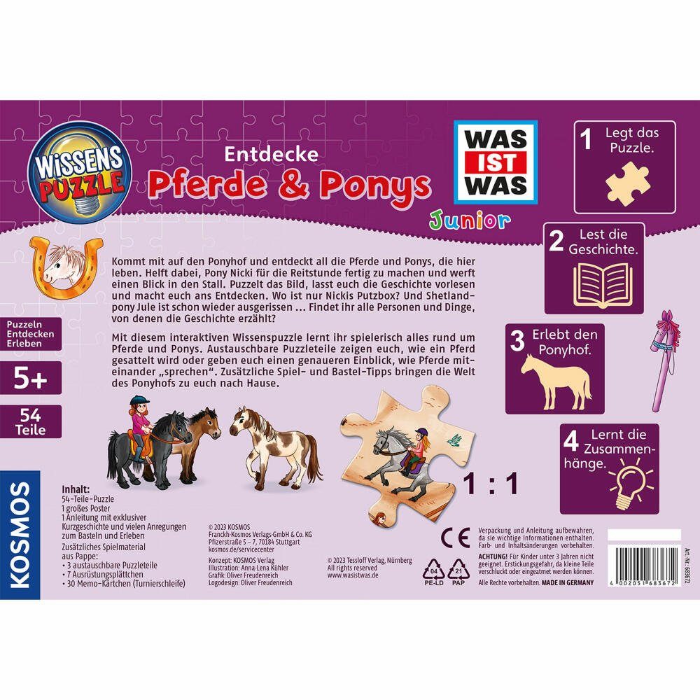Kosmos Puzzle WAS IST WAS Junior Entdecke Pferde & Ponys, 54 Puzzleteile