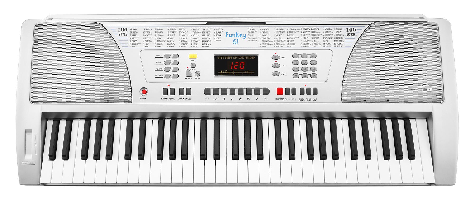 Home-Keyboard FunKey 61 SL Keyboard inkl. Netzteil und Notenhalter Silber