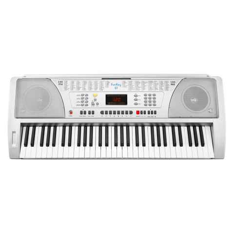 FunKey Home Keyboard FunKey 61 SL Keyboard inkl. Netzteil und Notenhalter Silber, Begleitautomatik mit 100 Rhythmen