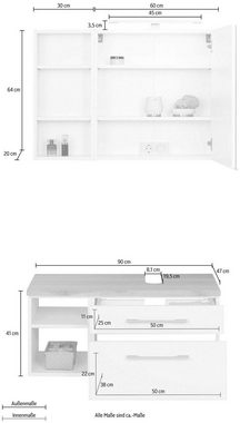 HELD MÖBEL Badmöbel-Set Davos, (3-St), mit LED-Beleuchtung, Hängeschrank und Waschbeckenunterschrank
