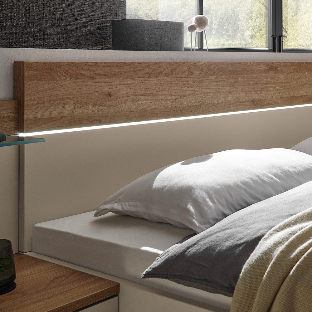 Lomadox Bettgestell DAUSA-77, 180x200cm, Kopfteil, 2 Nachtkommoden, LED