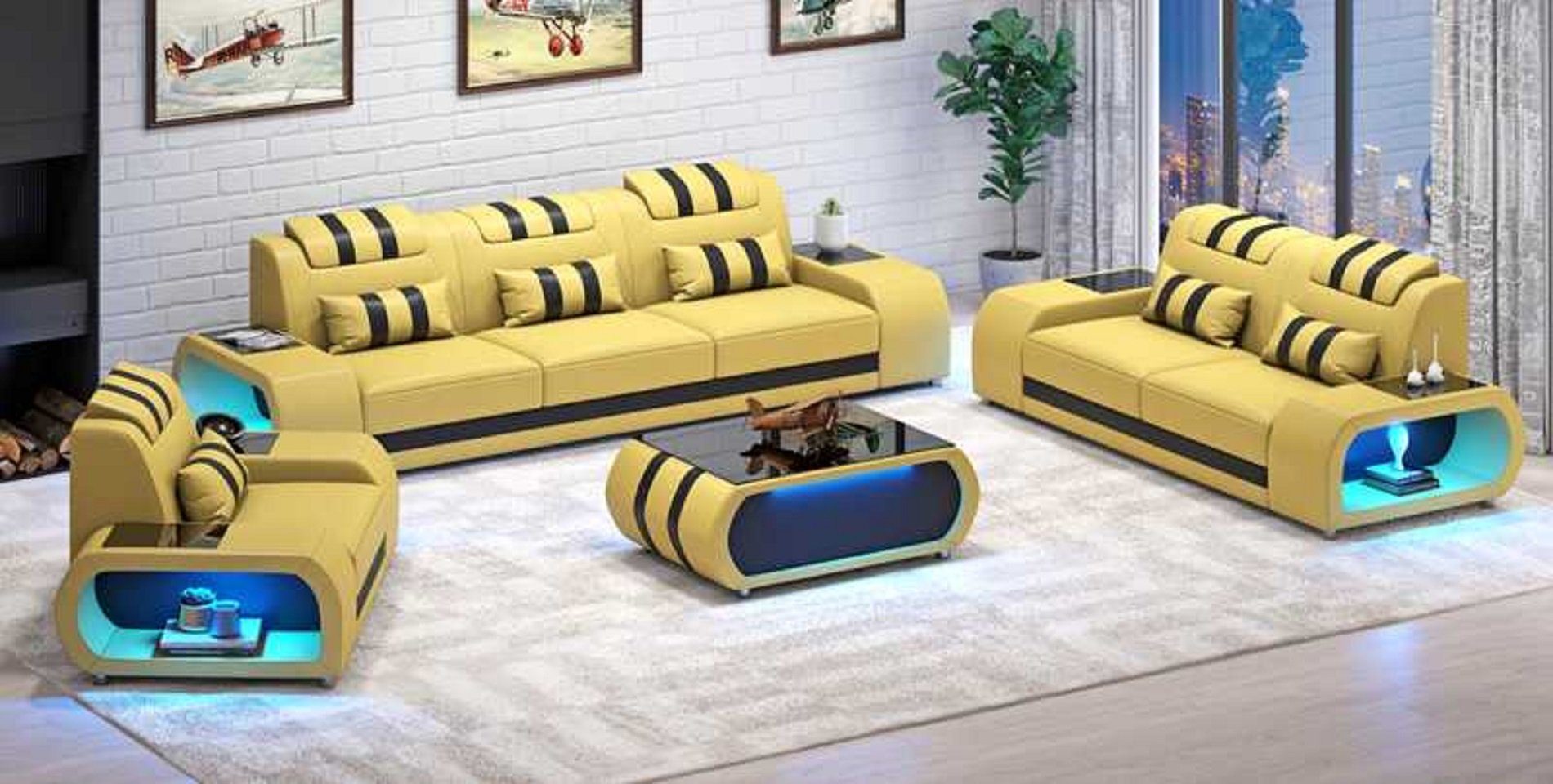 Modern Couchgarnitur Dreisitzer in Nur Sessel Set, Sofa (3-St., Wohnzimmer-Set Made 3tlg + Sessel), 2+3 Sitzer Europe JVmoebel Zweisitzer Beige