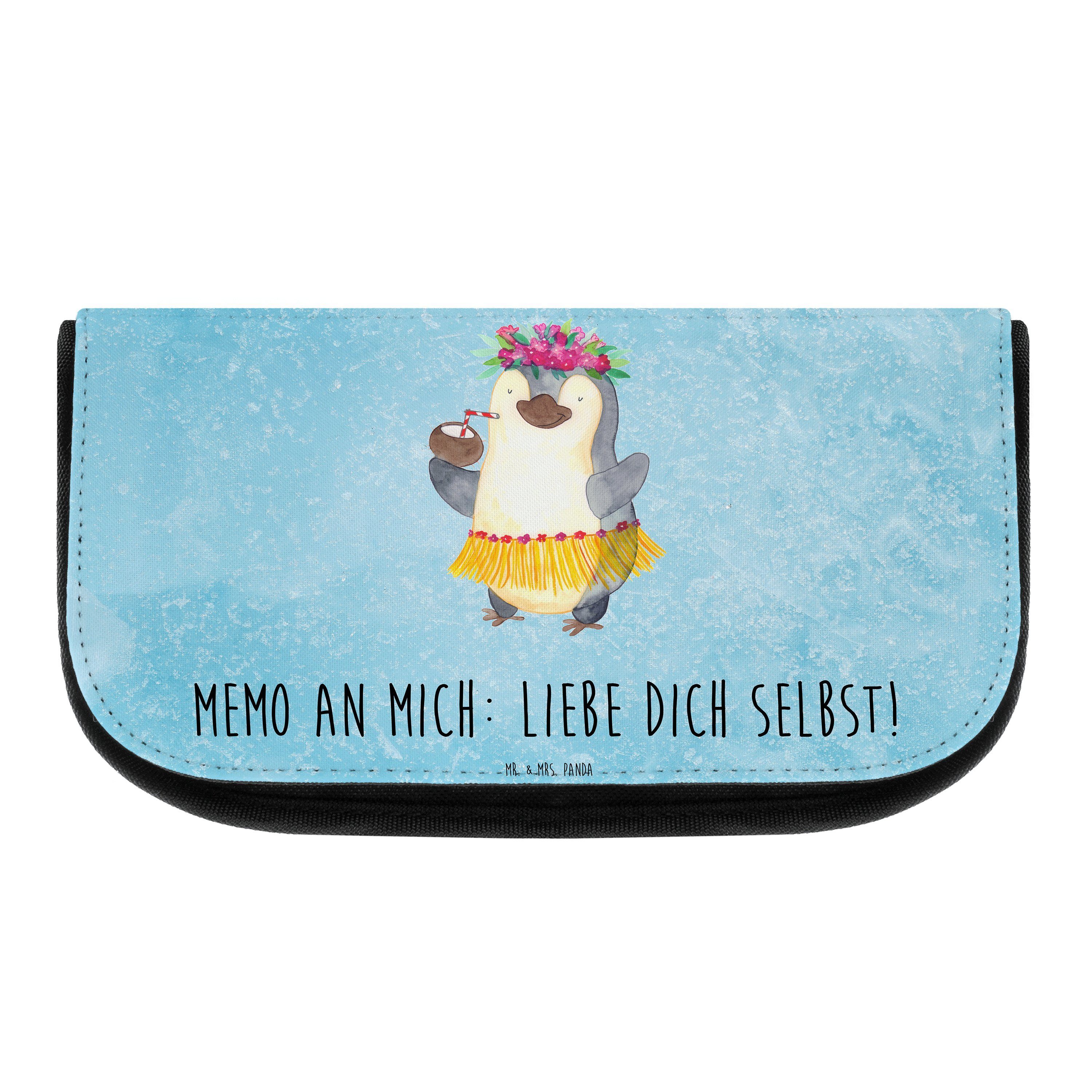 Mr. & Mrs. Panda Kosmetiktasche Pinguin Kokosnuss - Eisblau - Geschenk, Hawaii, Kosmetikbeutel, Schmi (1-tlg)