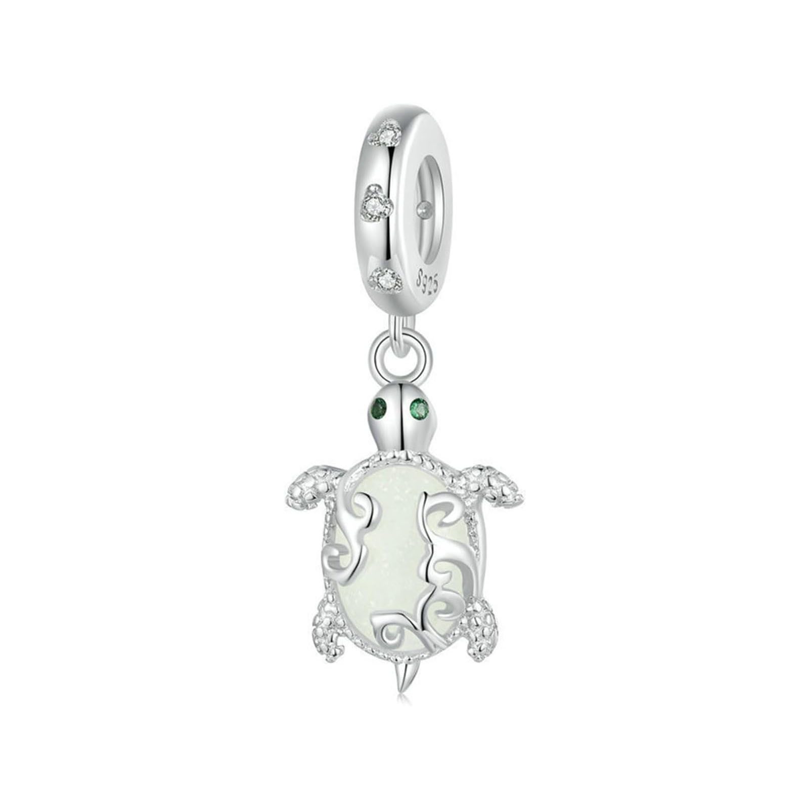 MOPUEA Charm Schmetterling 925 Sterling Silber Tier Charm Bead Pendant, Leuchtende Charms (Geeignet für Damen und Mädchen als Charm Anhänger für Armbänder, 1-tlg., Im Dunkeln leuchtender Meeresschildkröten Anhänger), Animal Beach Charms