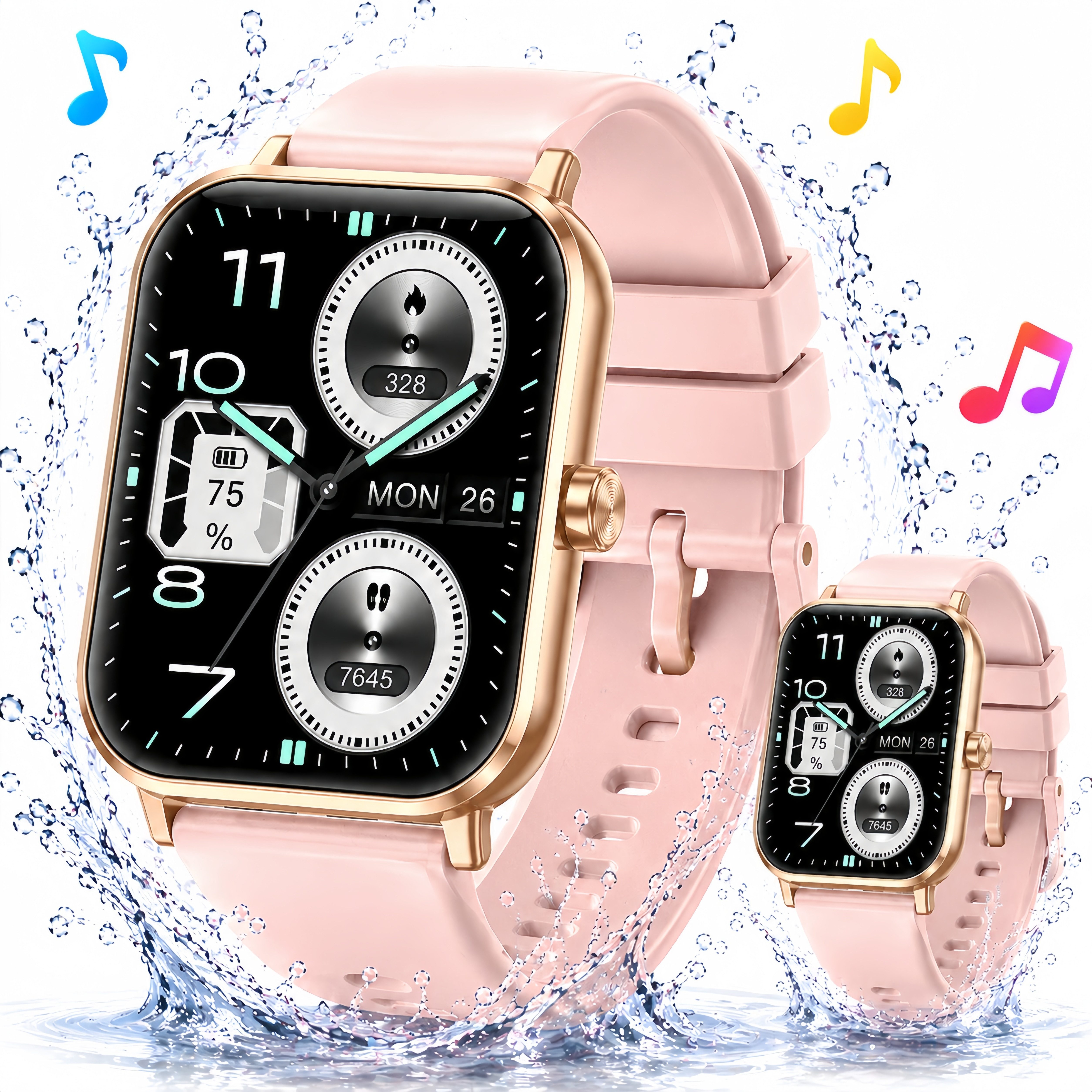 ibettertec 2026 Smartwatch Damen Herren mit 1,83 Zoll HD-Touchscreen, wasserdicht Smartwatch (22 cm Armband cm) Spar-Set