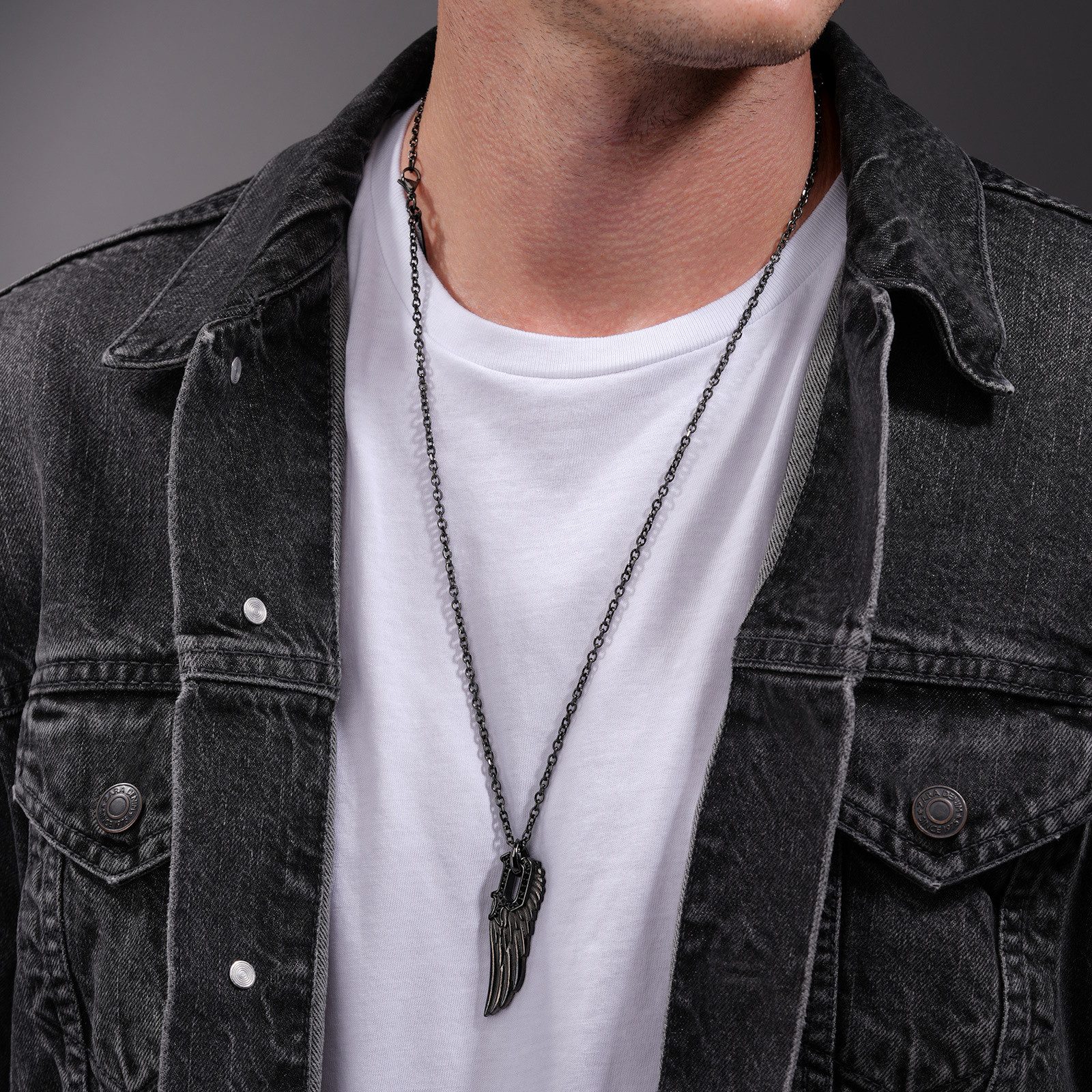 Police Kette mit Anhänger P-Wing schwar...