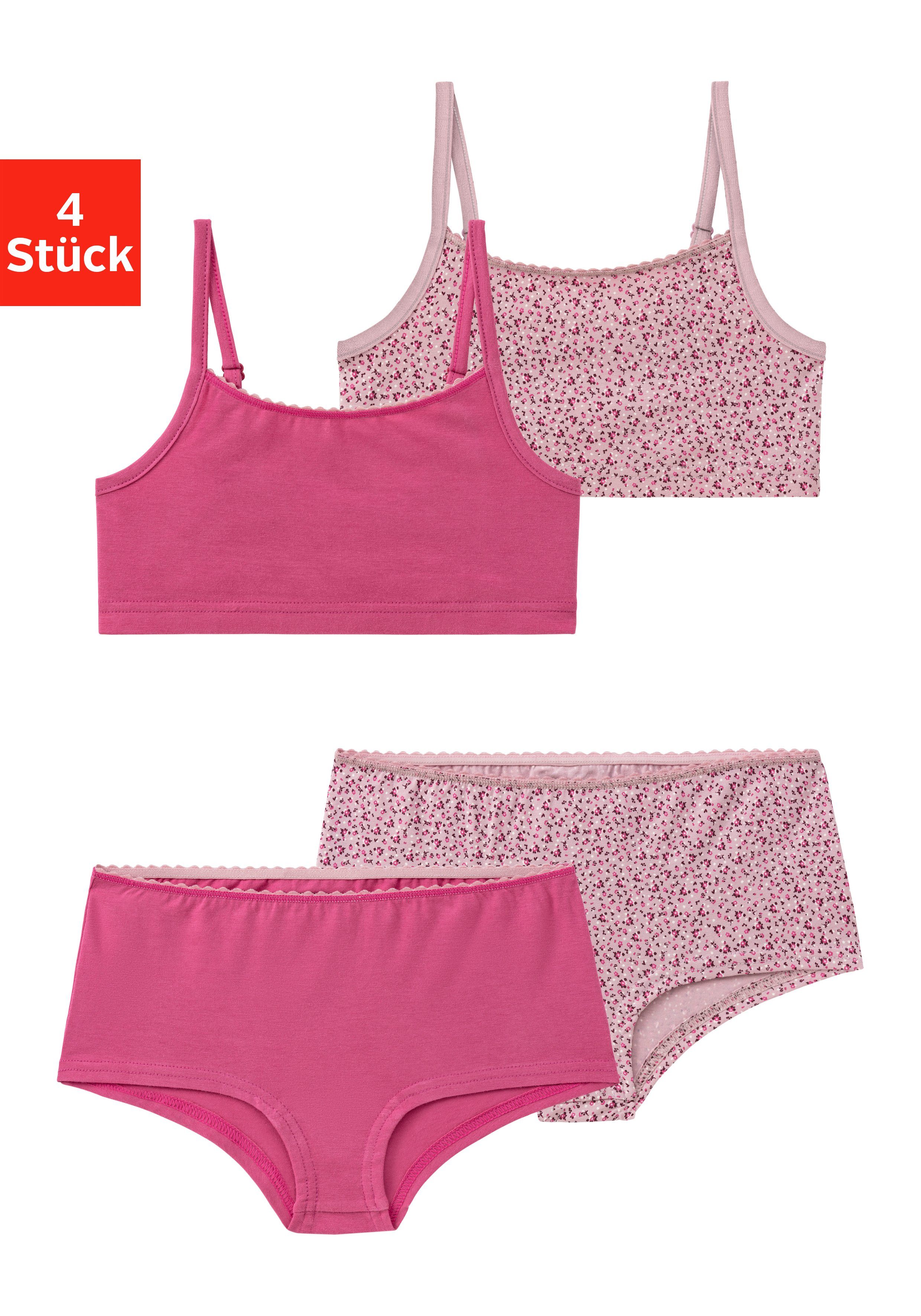 mit Uni einer Panty) rosa-geblümt, Set: Bustier Packung (4-tlg., beere-uni Millefleur-Design Vivance in +