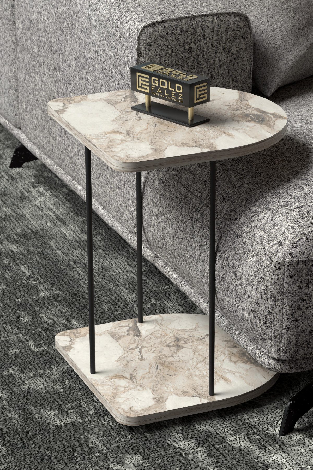 en.casa Beistelltisch (1-St), oval, marmoroptik weiß, mit Rollen 89321964