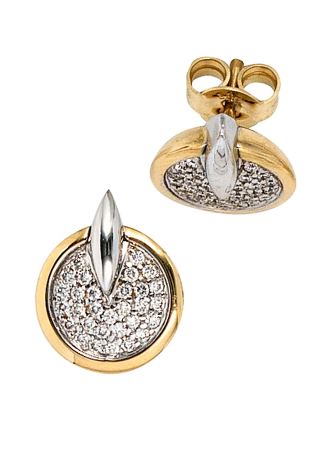 JOBO Paar Ohrstecker Ohrringe mit 60 Diamanten, 585 Gold bicolor