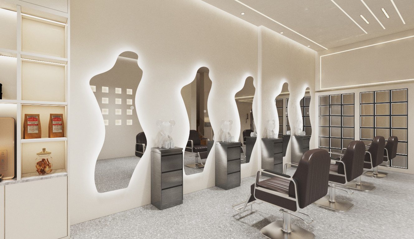 WDWRITTI Spiegel mit Beleuchtung für Friseurladen Salon Hotel Beauty Studio Wohnzimmer (LED Ganzkörperspiegel Rahmenlos, 1-St., Frauenfigur-Spiegel, 165x65cm asymmetrisch), 3Lichtmodi & Helligkeit einstellbar, Speicherfunktion, mit Netzstecker