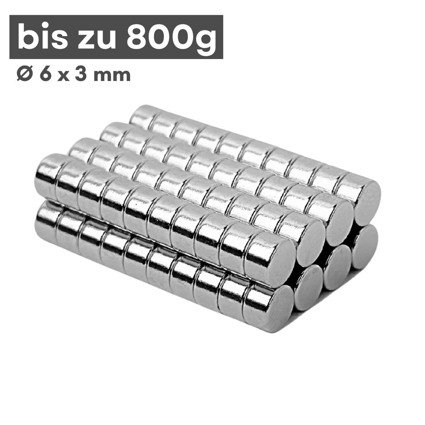 MaajeeKuto Magnet Neodym Scheibenmagnet 6x3mm N38 Supermagnet Ni-Cu-Ni 800g Haftkraft (1000-St)