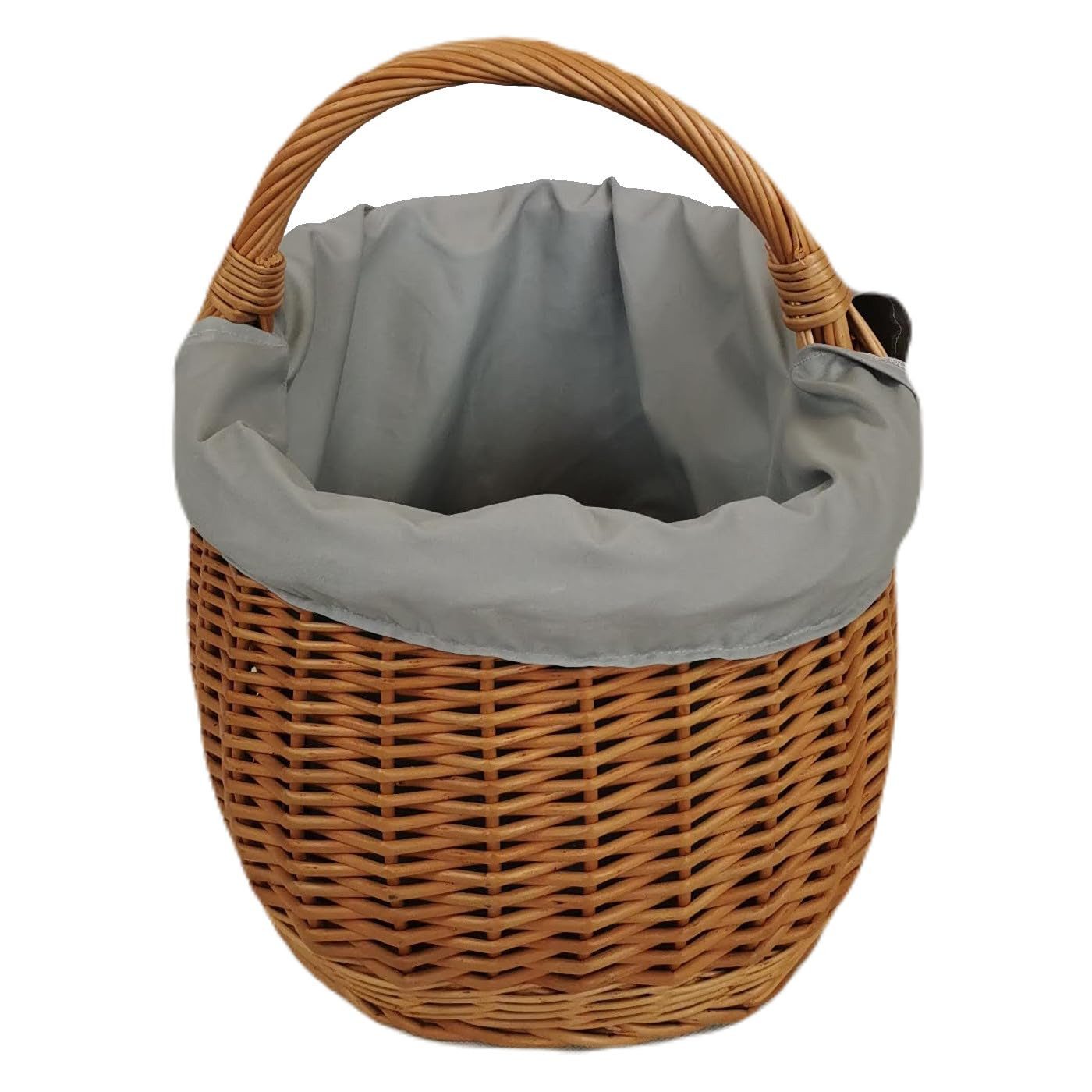 natuleo by pokuc Flaschenkorb Großer Einkaufskorb aus Weide oval Braun mit Stoff grau 46x32x35 cm