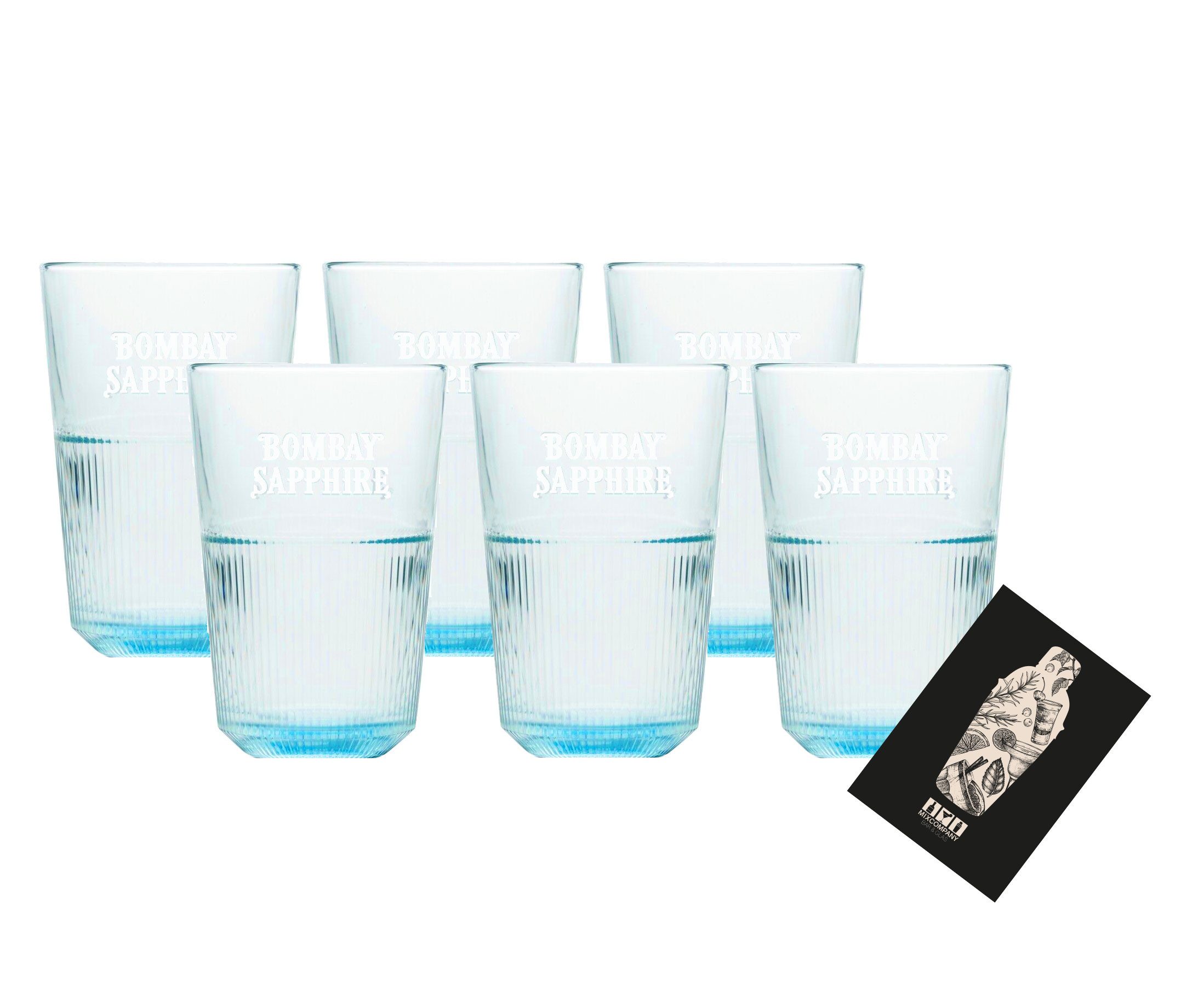 Gläser-Set 6x Bombay Sapphire Gin 0,35 l Longdrink Glas 6er Set Gläser in blau