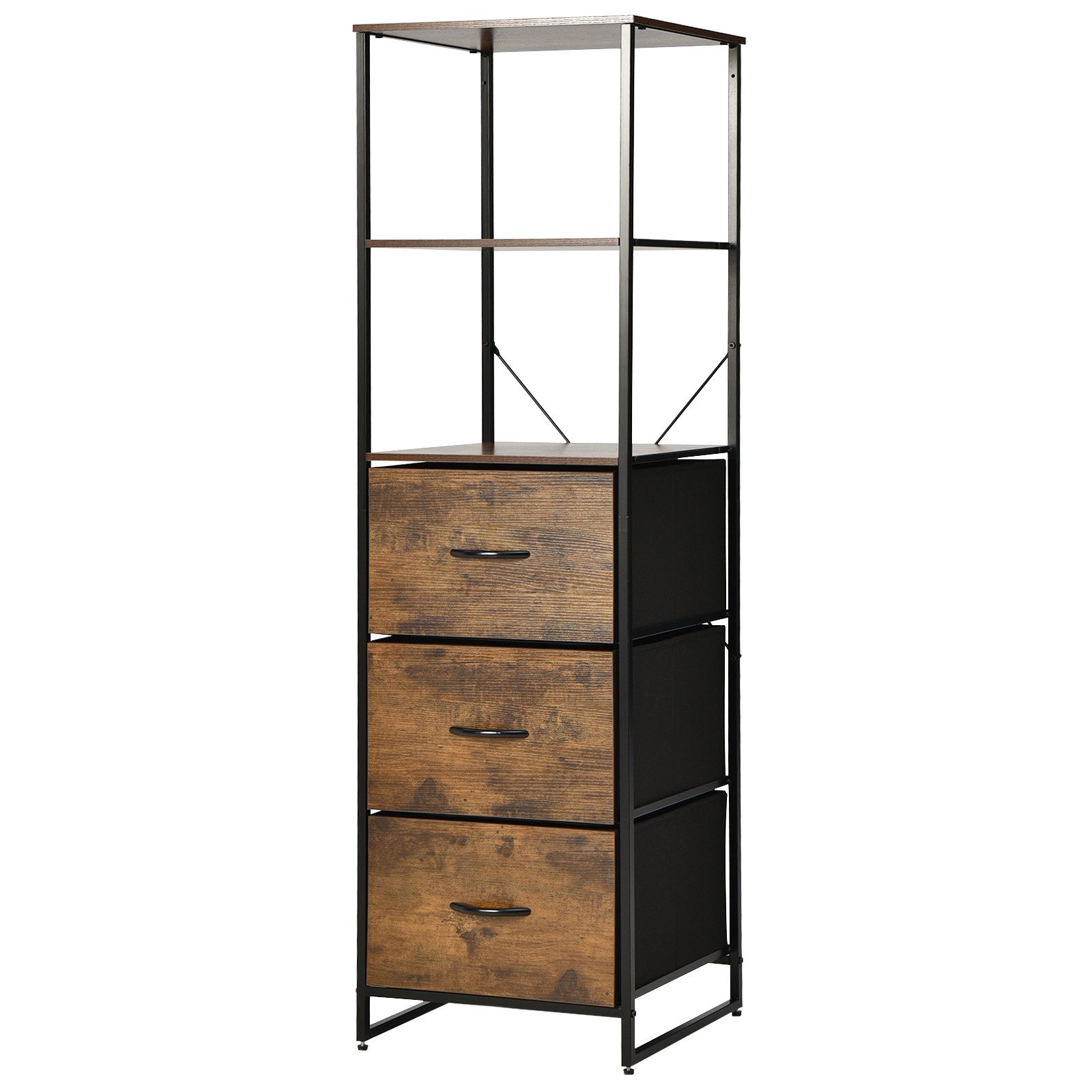 COSTWAY Standregal, mit 3 Regalen & klappbaren Schubladen, schmal 43x39x156cm