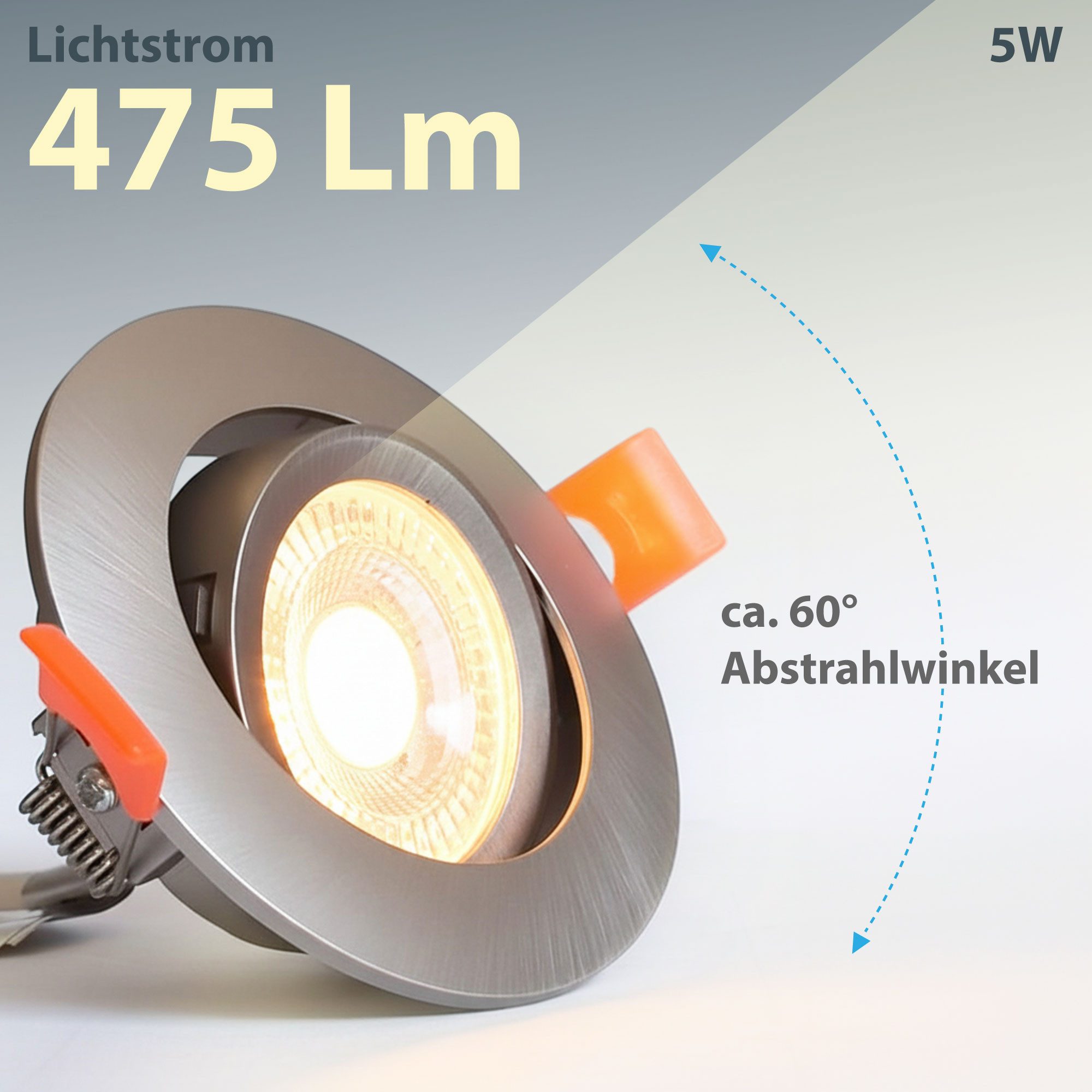 Maxkomfort LED Einbaustrahler 6er Set LED Einbaustrahler schwenkbar ultraflach Ø85mm, LED wechselbar, Warmweiß/Kaltweiß/Neutralweiß, 3 Lichtfarben - 3000K/4000K/6500K - Deckenspots/Einauspots IP20 silber