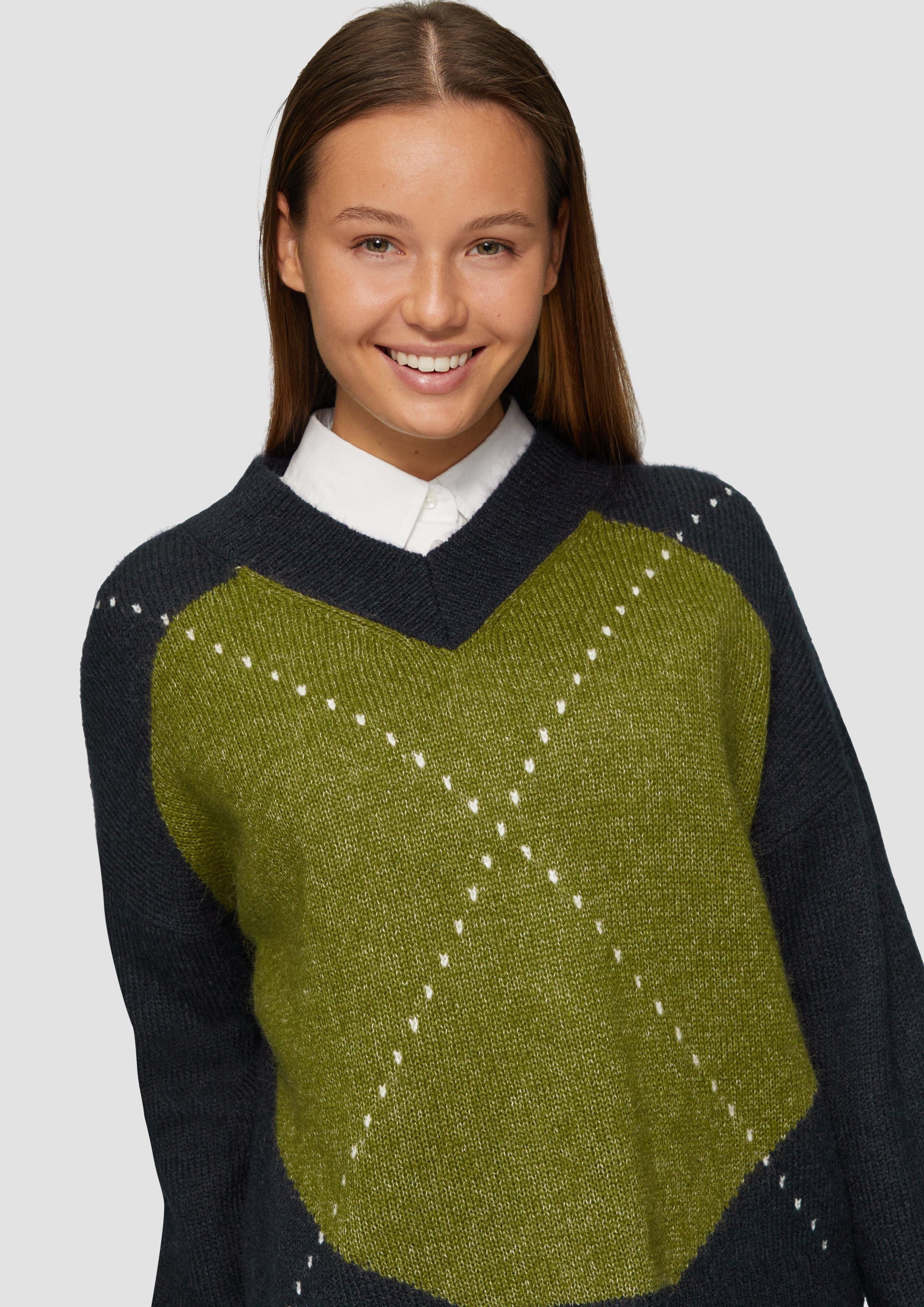 s.Oliver Strickpullover mit V-Ausschnitt und Muster günstig online kaufen