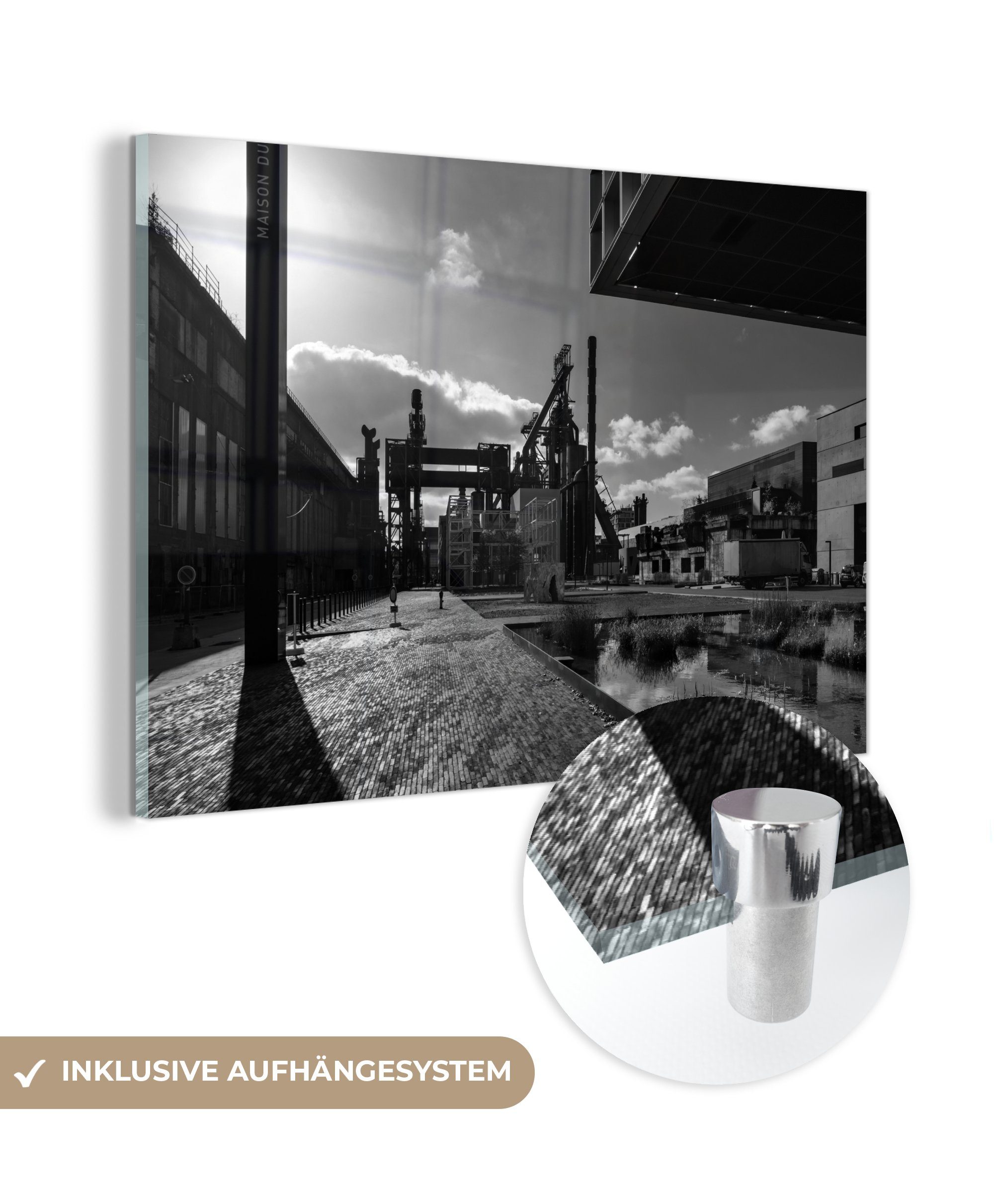MuchoWow Acrylglasbild Luxemburg - Industrie - Schwarz - Weiß, (1 St), Acrylglasbilder Wohnzimmer & Schlafzimmer
