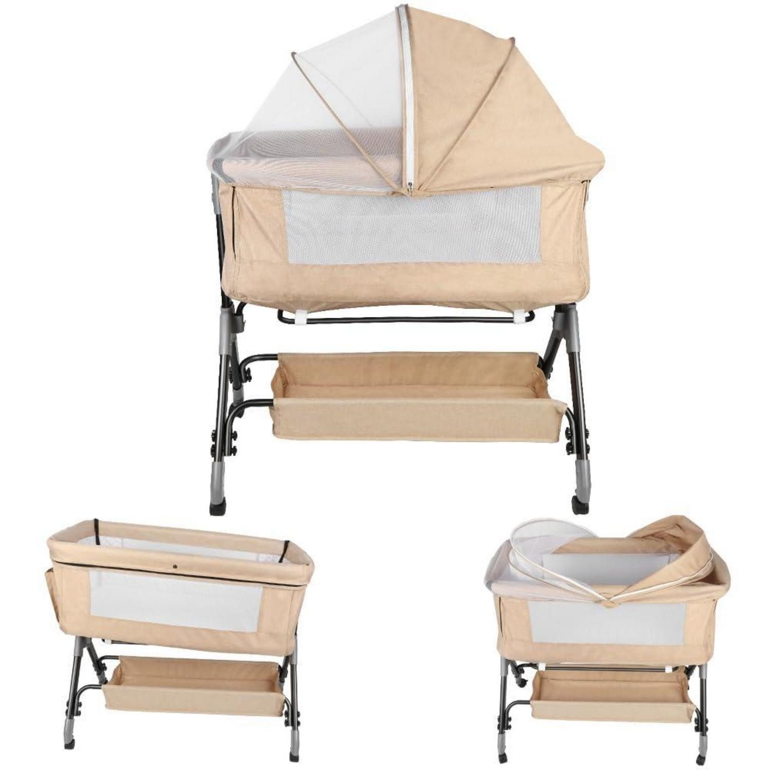 LuxusKollektion Beistellbett Beistellbett Baby 4-fach verstellbar gebrochenes Weiß