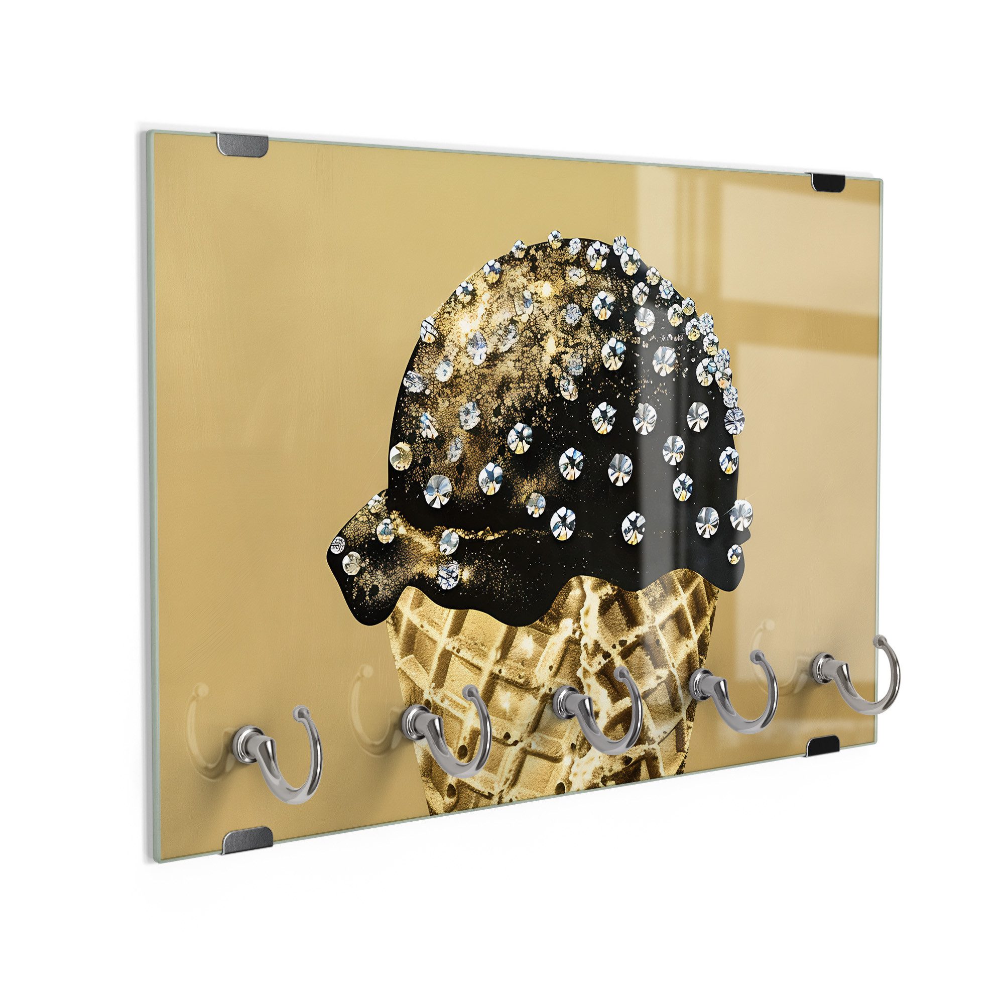 DEQORI Schlüsselbrett 'Diamanten & Goldcreme', (1 St), Schlüsselhalter Schlüssel Haken Schlüsselboard modern Schlüsselleiste