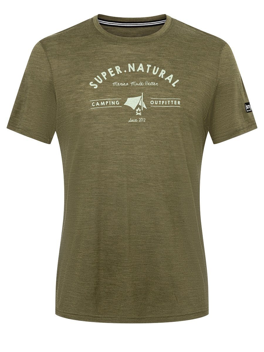 SUPER.NATURAL T-Shirt Merino T-Shirt M TEE Merino-Materialmix CAMPING Olive Green Melange/Celadan angenehmer Night