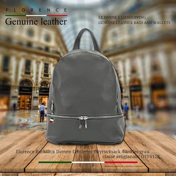 FLORENCE Cityrucksack Florence Rucksack Damen Echtleder (Cityrucksack), Damen Leder Cityrucksack, grau ca. 32cm