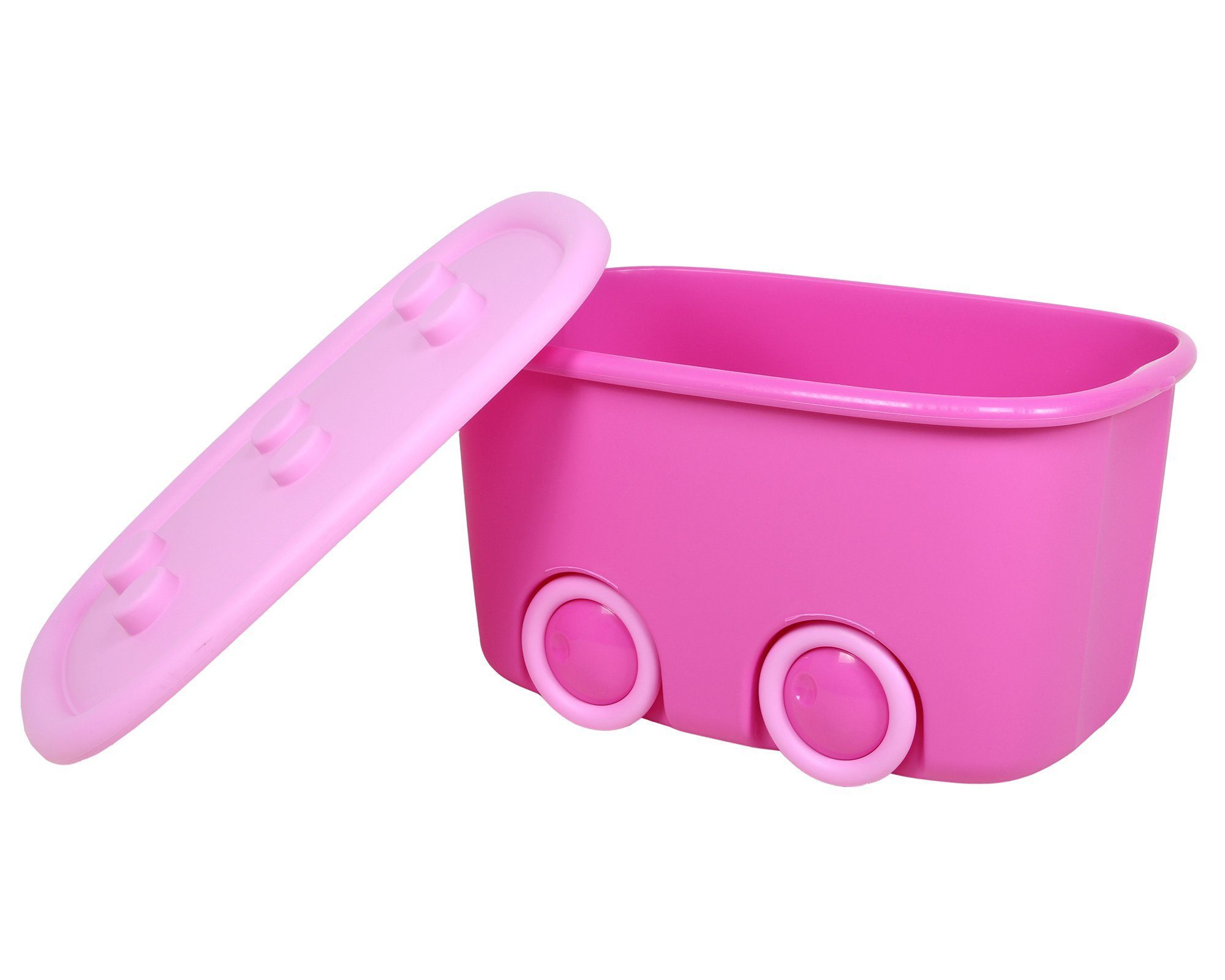 ONDIS24 Aufbewahrungsbox Spielzeugaufbewahrungsbox Spielzeugkiste Kinder Spielzeugbox Funny, mit großen Rädern und aufliegendem Deckel, 46 liter