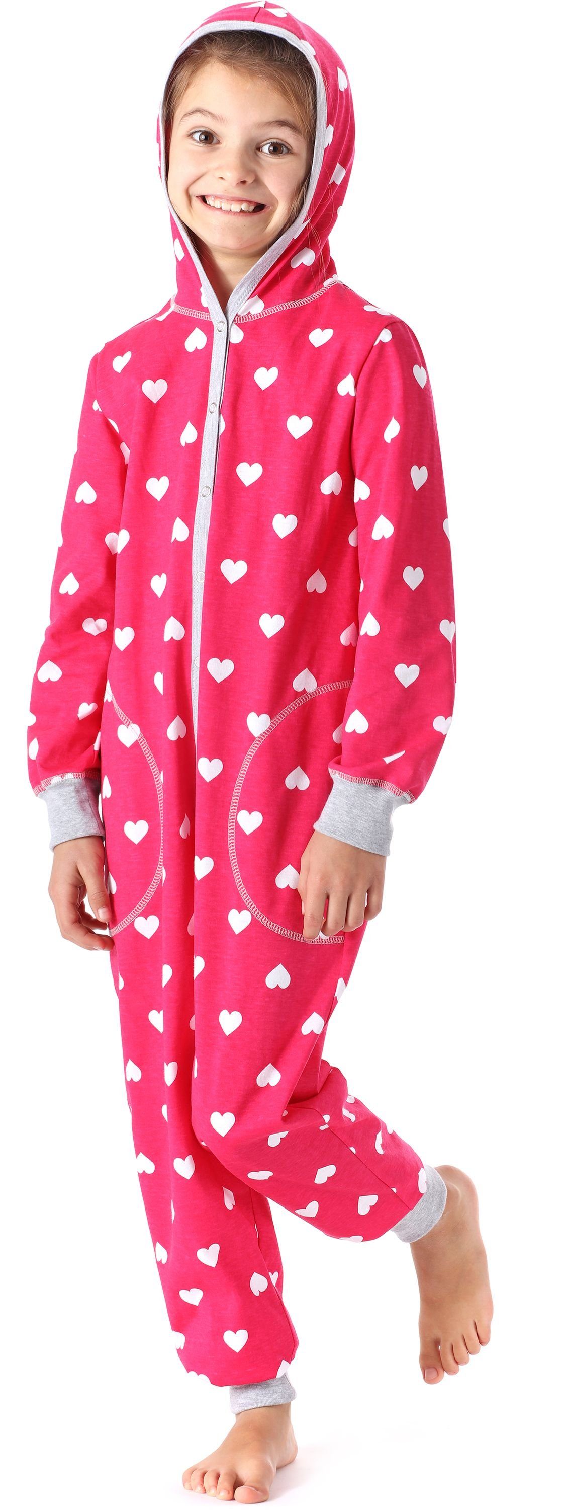 Merry mit Herzen Rosa Schlafanzug Schlafoverall Kapuze Style MS10-223 Mädchen