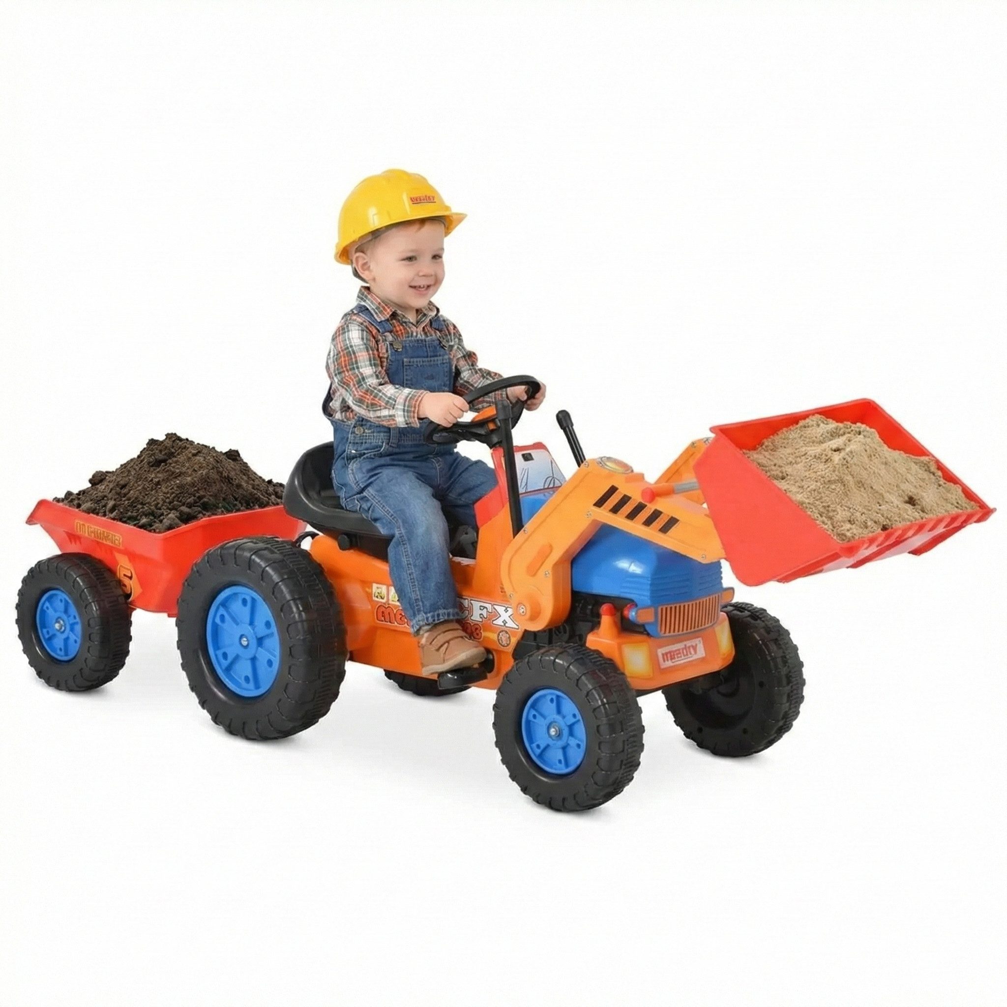 Hecht Trettraktor Kinder Trecker Frontlader mit Anhänger, Pedalantrieb, bis 30kg, Funktionsfähiger Löffellader, für Kinder von 3 bis 6 Jahren