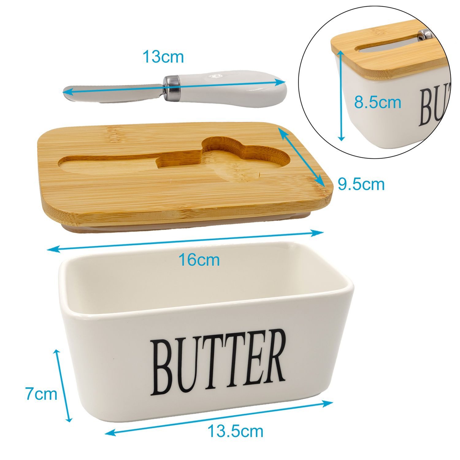 Intirilife Butterdose, Porzellan, (1-tlg), Butterdose mit Deckel und Messer Porzellan Butterbox Butterbehälter