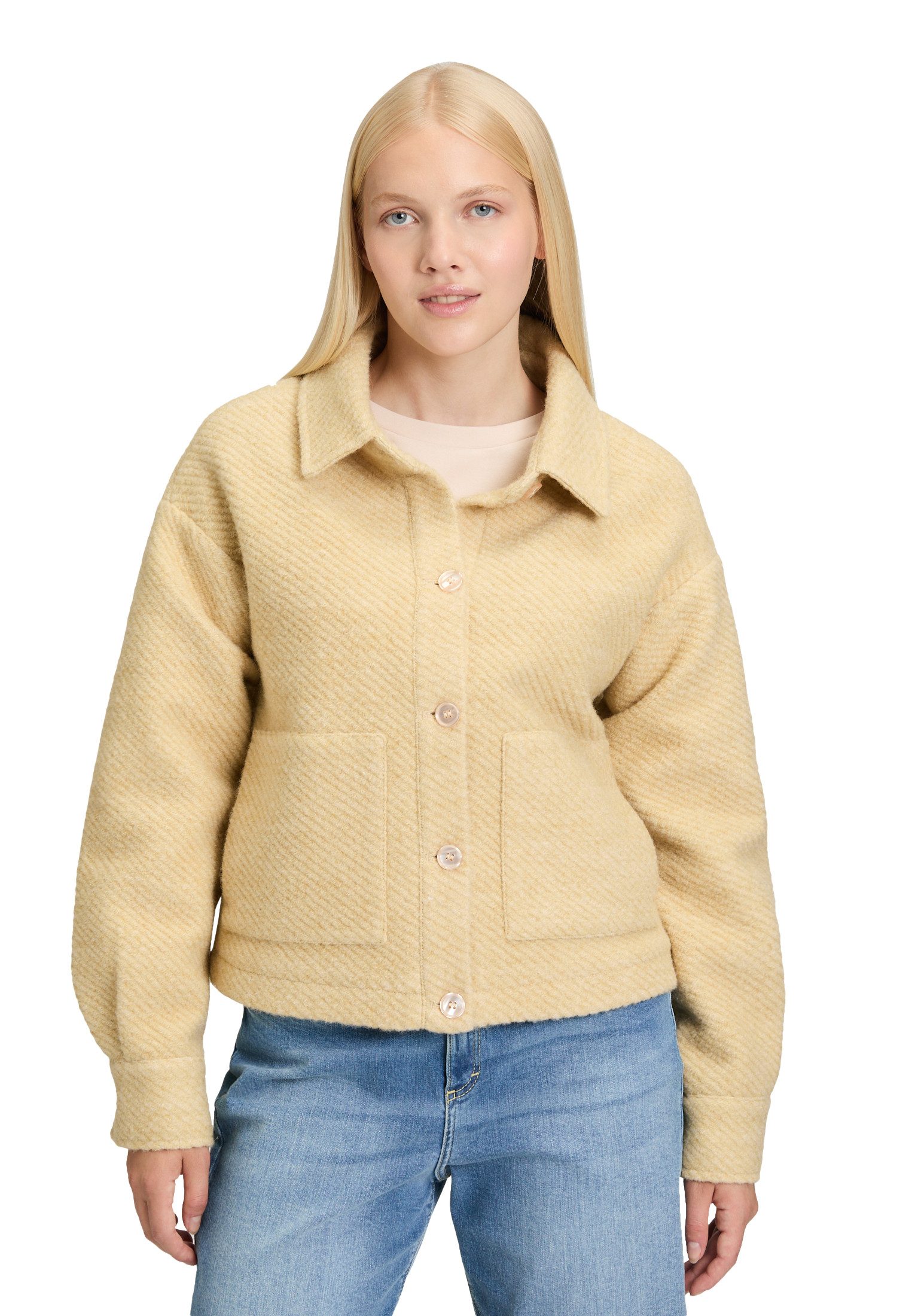 Cartoon Canvasjacke Damen Casual-Jacke mit aufgesetzten Taschen