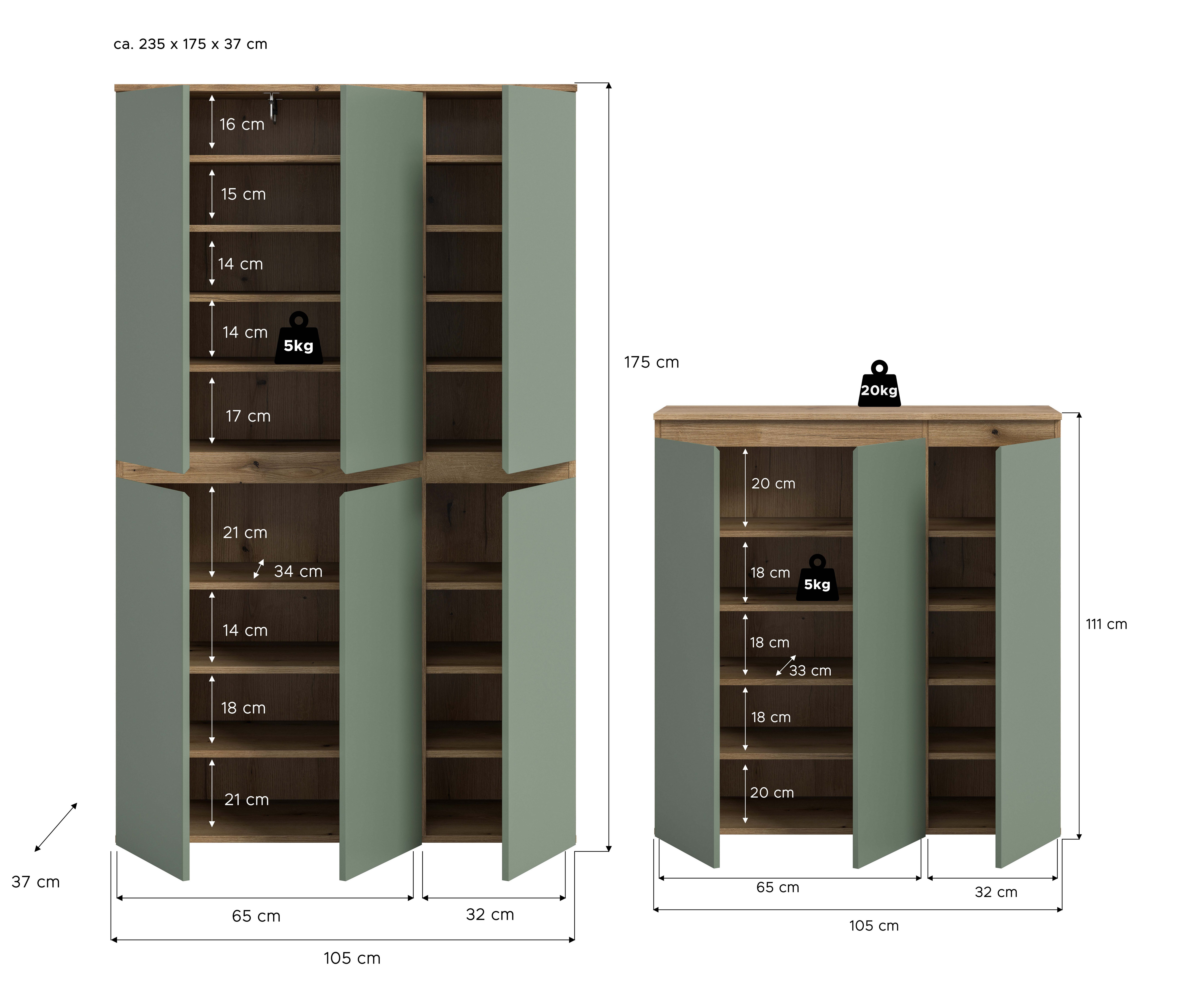 furnling Mehrzweckschrank-Set Sarca - in 5 trendigen Farben, (2-St., bestehend aus Kommode, Universalschrank), 1 Kleiderstange, großzügiger Stauraum durch 28 Fä – Bild 5 von 5