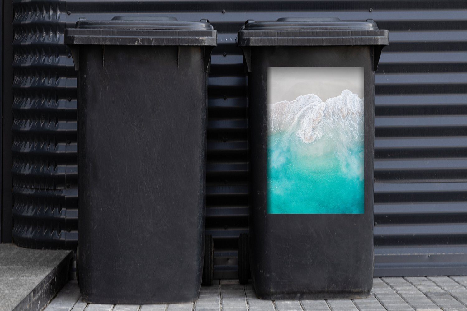 Container, Mülleimer-aufkleber, Wandsticker (1 Meer - Wellen Mülltonne, Abfalbehälter Sticker, St), MuchoWow Blau -