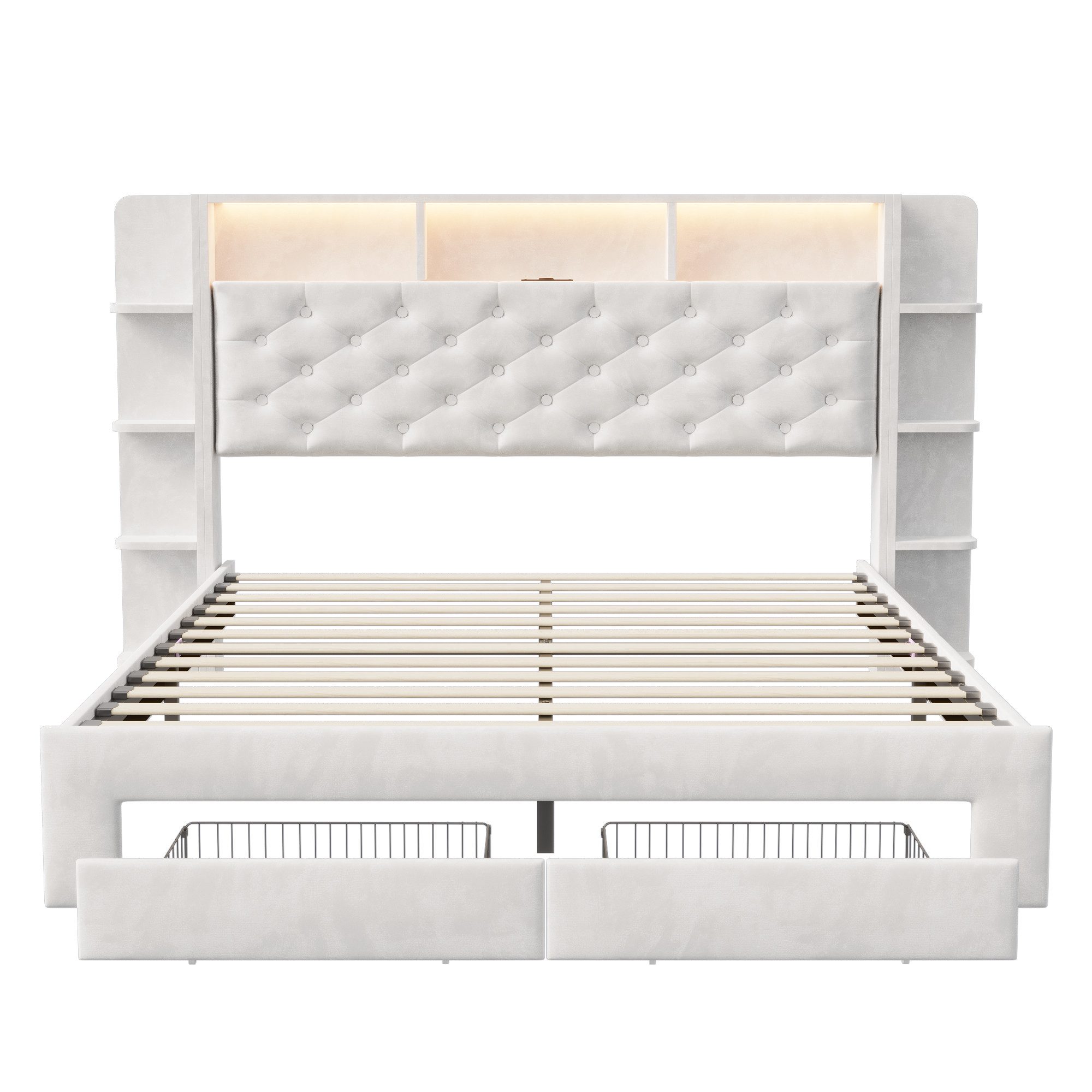 Gdood Polsterbett Stauraumbett Doppelbett mit LED günstig online kaufen