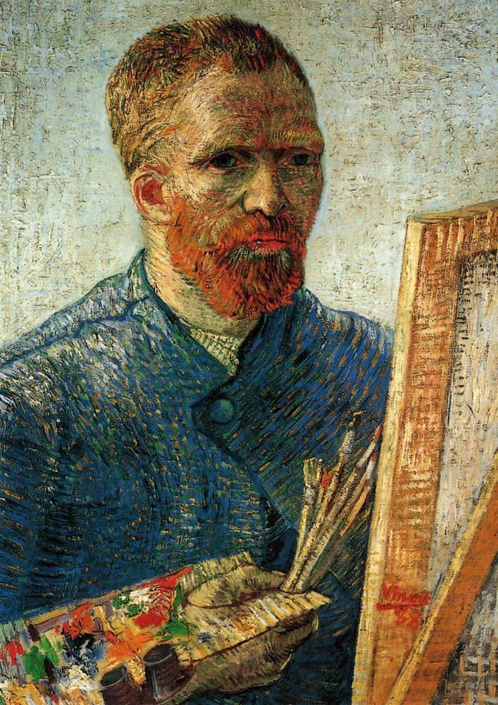 Postkarte van Kunstkarte vor der Vincent Staffelei" Gogh "Selbstbildnis