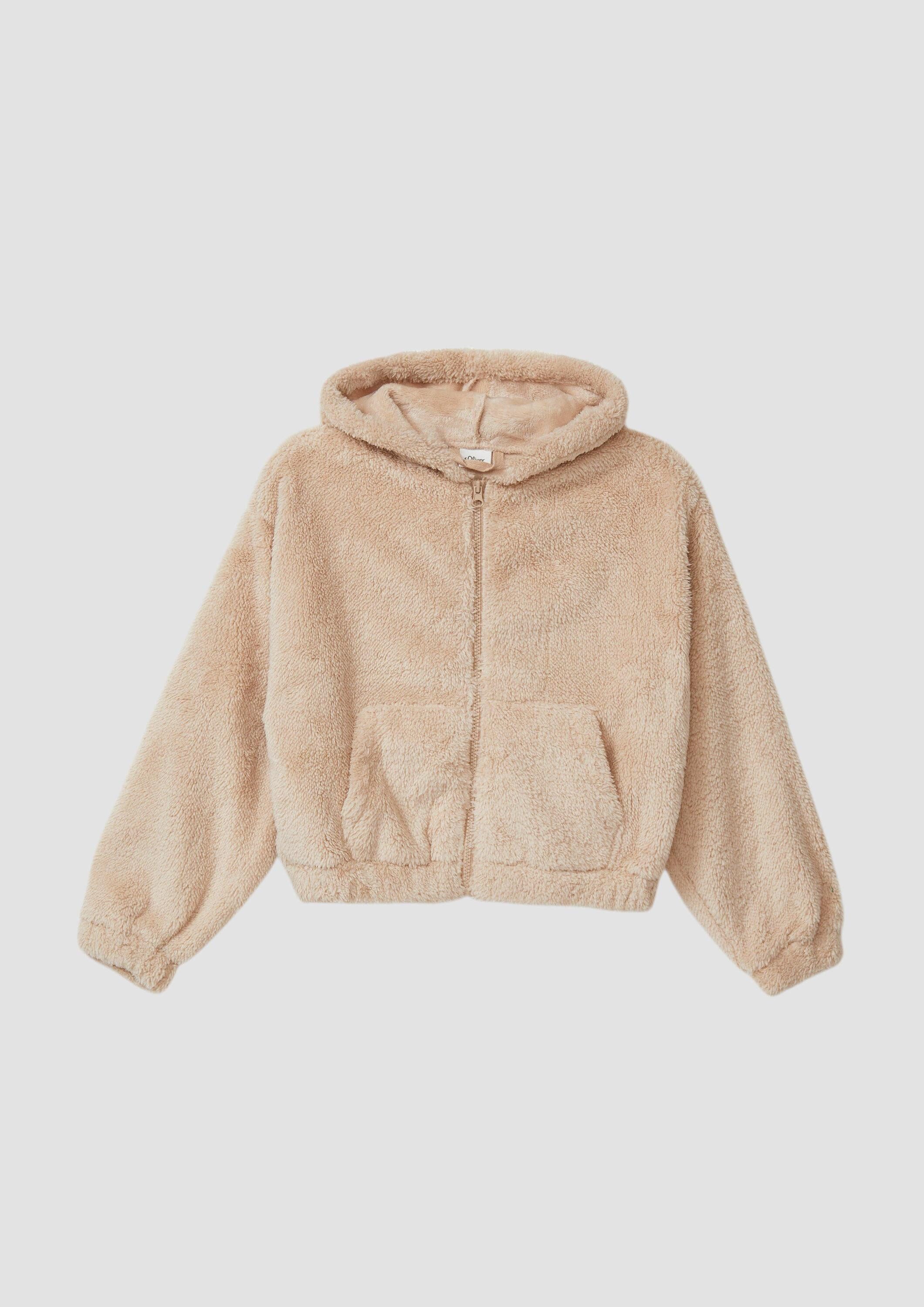 s.Oliver T-Shirt Indoor-Jacke Jacke aus Teddy-Plüsch mit Reißverschluss und Kapuze