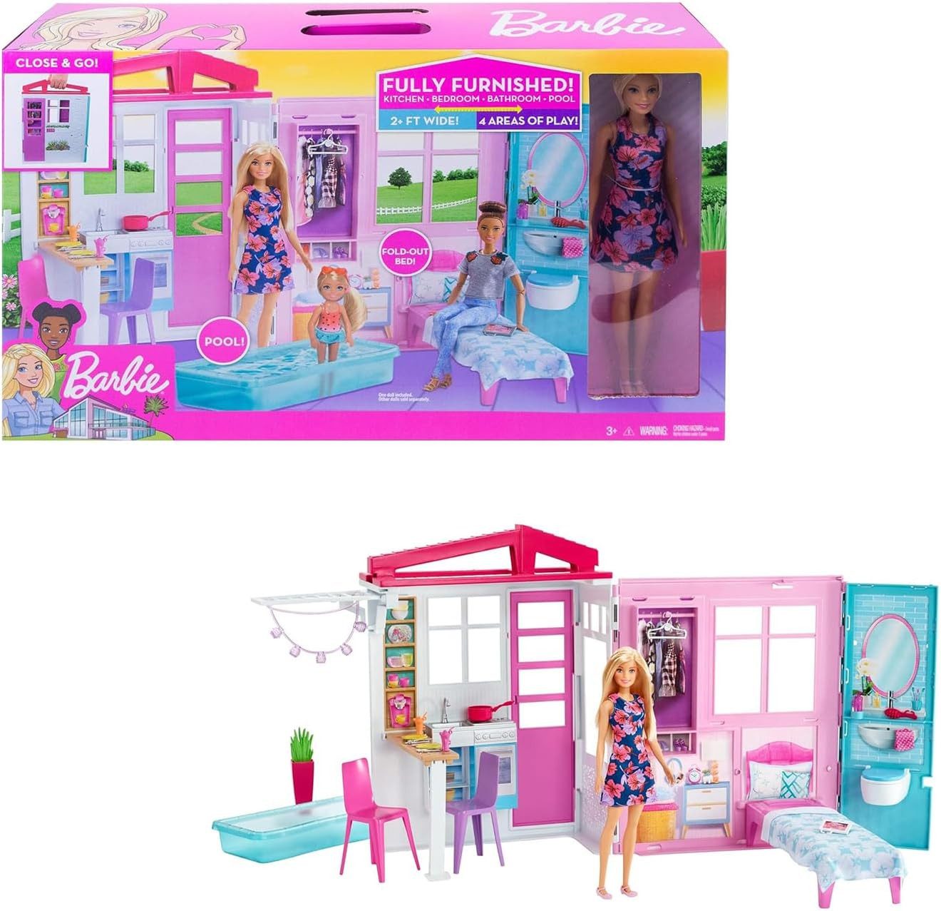 Barbie Puppenhaus Barbie-Haus mit Küche Schlafzimmer Badezimmer Puppe 3+ GW günstig online kaufen