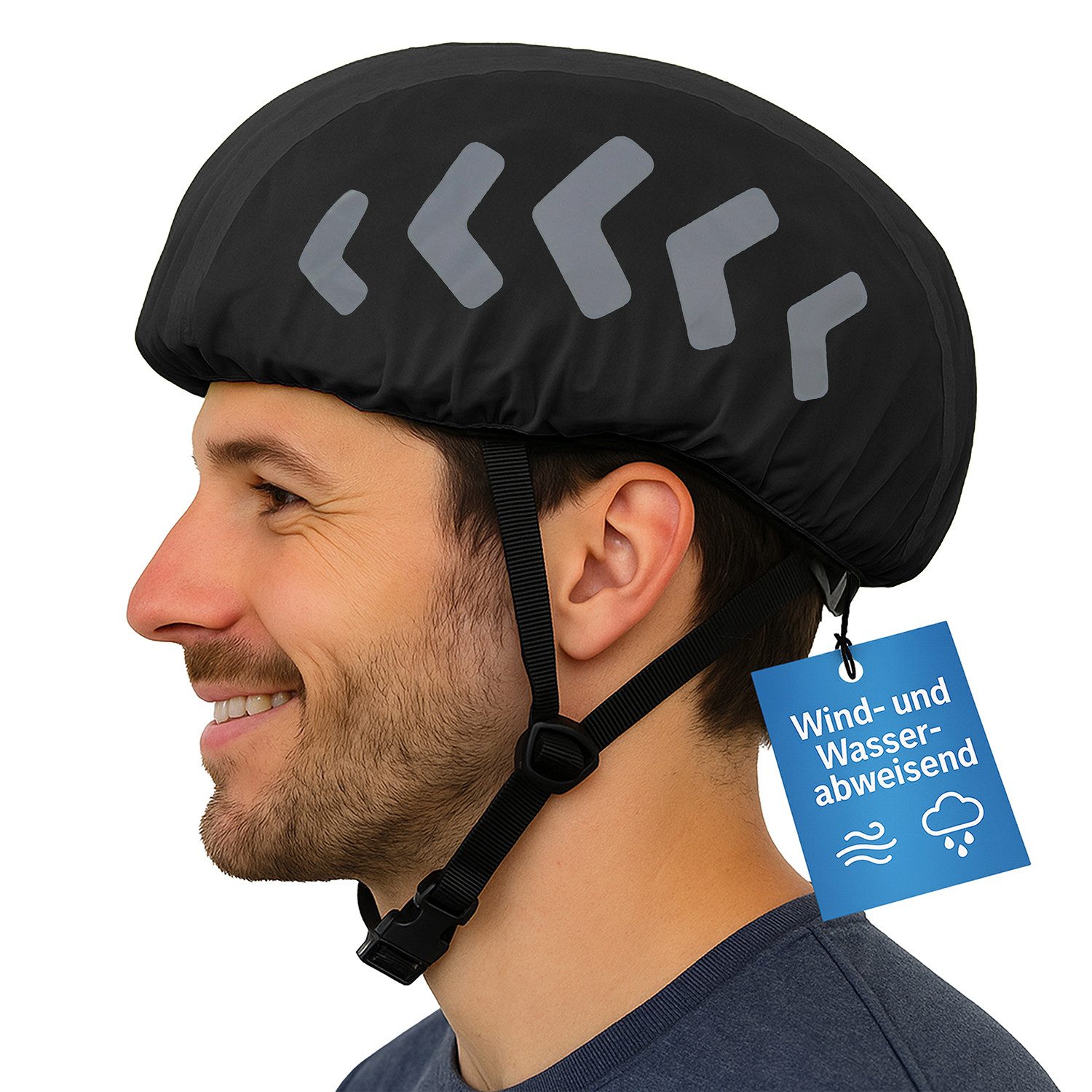 FLEXEO Fahrradhelmüberzug Regenschutz, Helmüberzug Helm Regenschutz reflektierend wasserabweisend schwarz