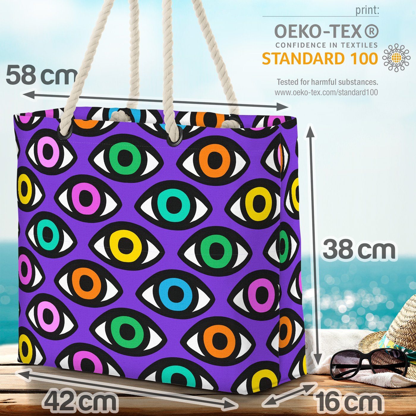 (1-tlg), Augen F 80er Popart Art Pop Augen Strandtasche Retro 80s Retro Muster Muster Kunst VOID